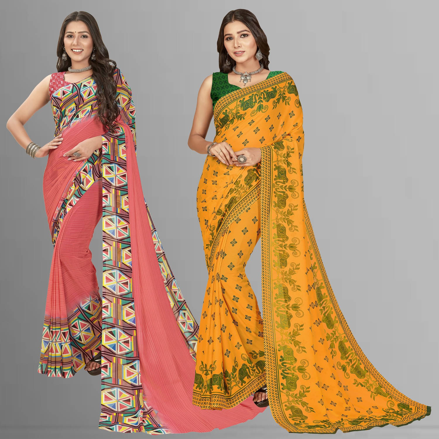 ANAND SAREES Georgette Printed Saree With Unstitched Blouse Piece ( Multicolor ) ANAND SAREES Georgette Printed Saree With Unstitched Blouse Piece ( Multicolor )