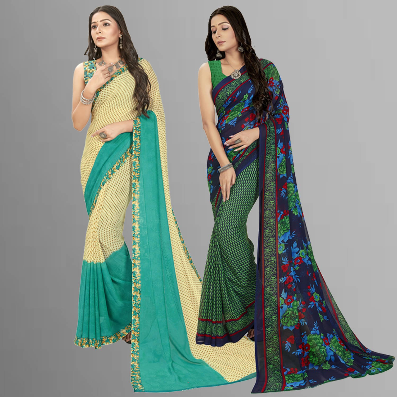 ANAND SAREES Georgette Printed Saree With Unstitched Blouse Piece ( Multicolor )     			ANAND SAREES Georgette Printed Saree With Unstitched Blouse Piece ( Multicolor )