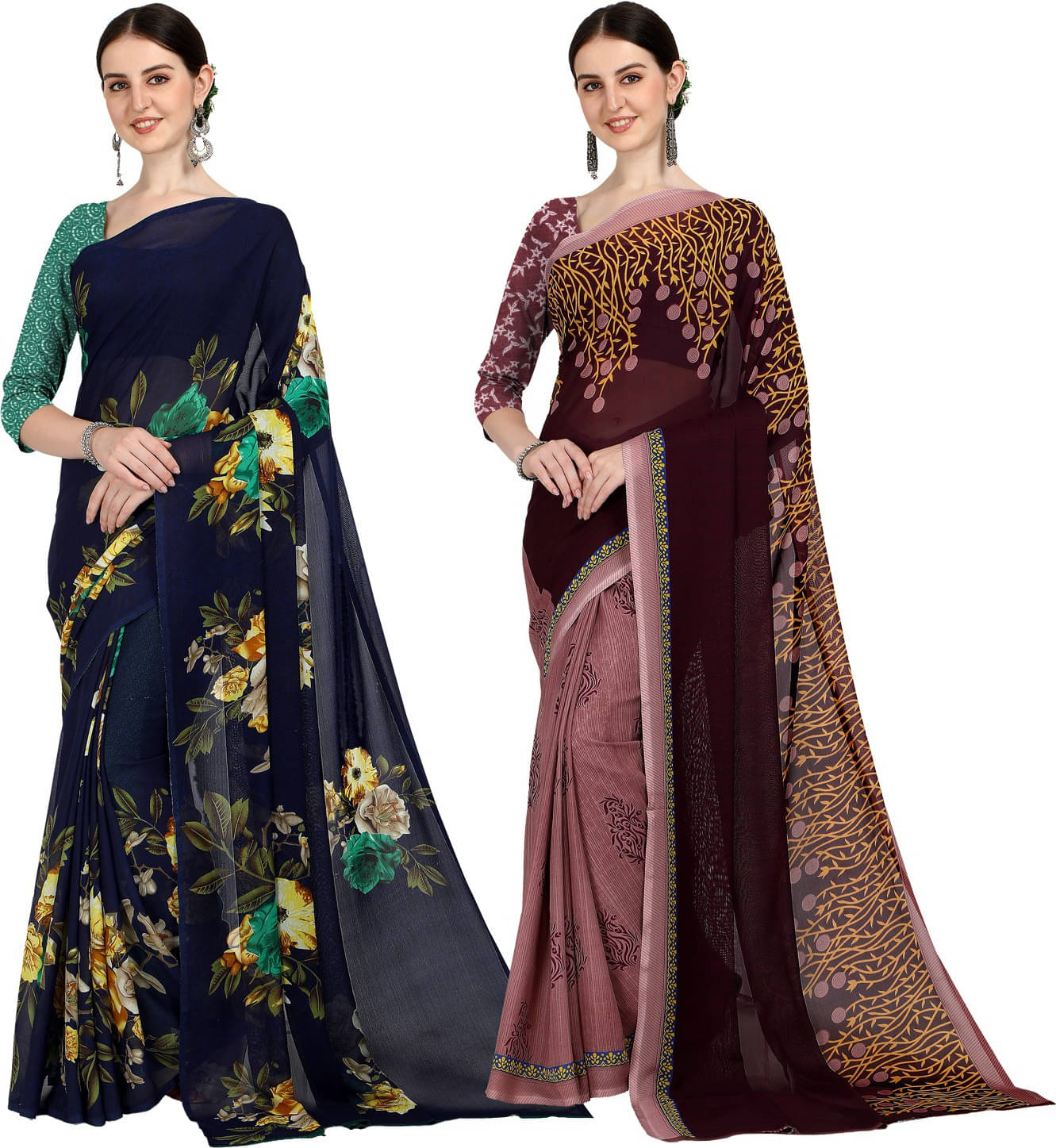 ANAND SAREES Georgette Printed Saree With Unstitched Blouse Piece ( Multicolor ) ANAND SAREES Georgette Printed Saree With Unstitched Blouse Piece ( Multicolor )