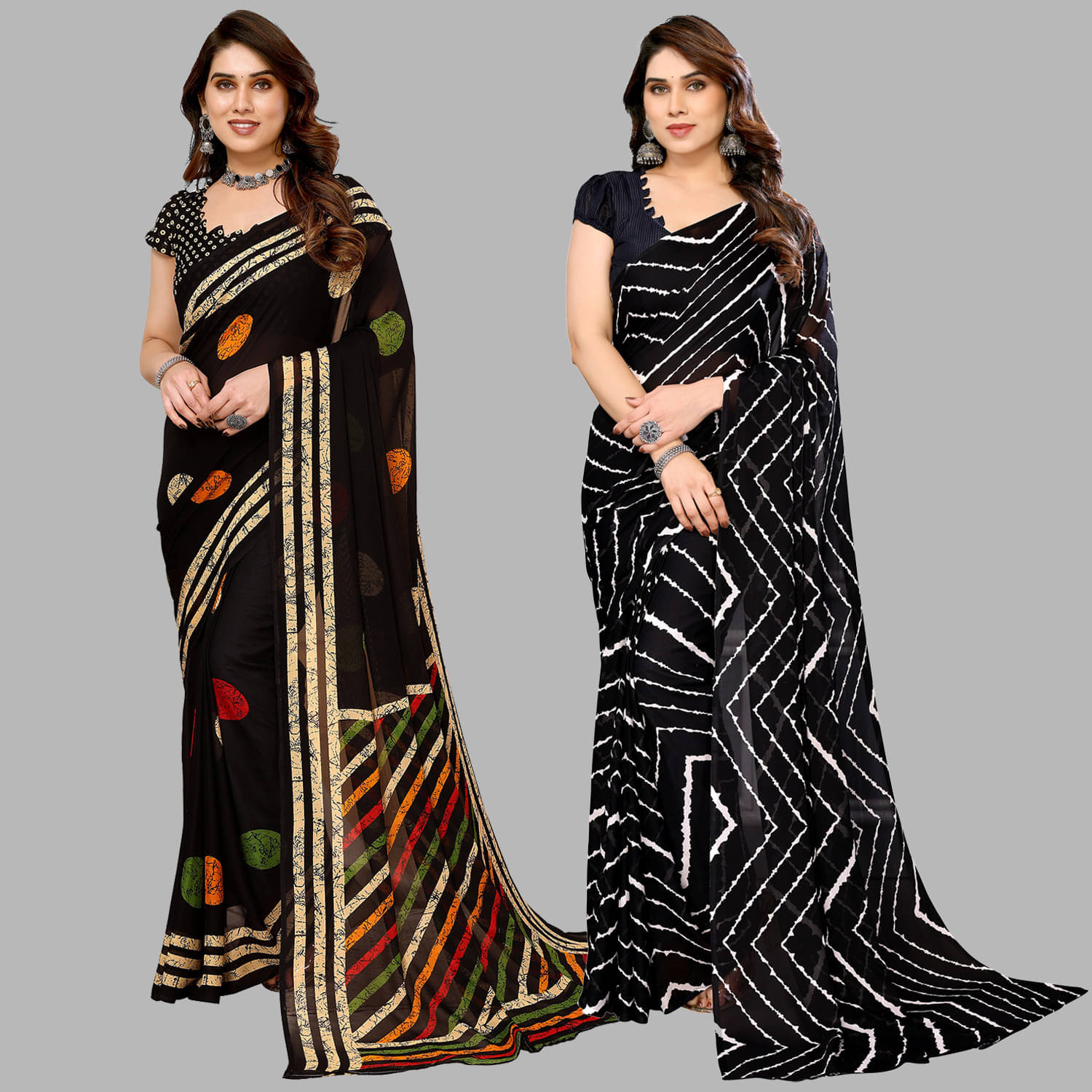     			ANAND SAREES Georgette Printed Saree With Unstitched Blouse Piece ( Multicolor )