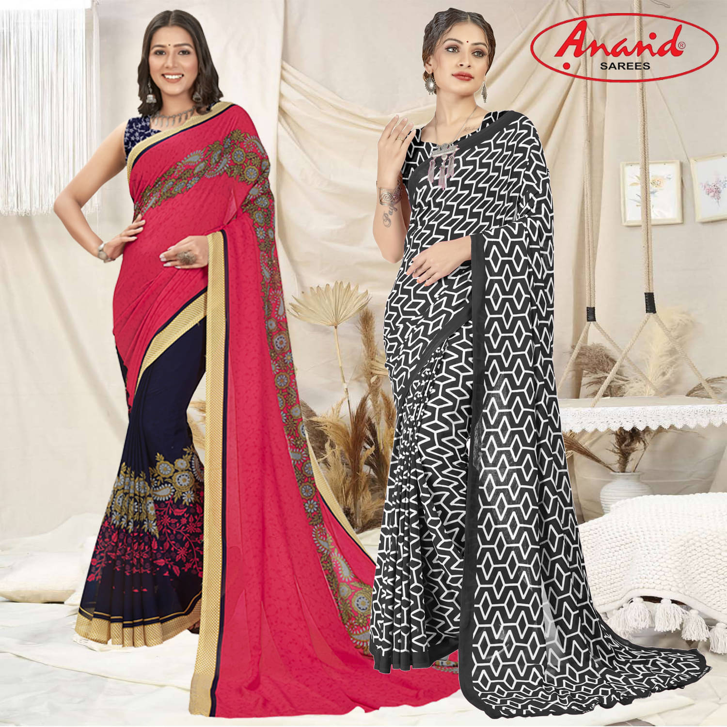 ANAND SAREES Georgette Printed Saree With Unstitched Blouse Piece ( Multicolor )     			ANAND SAREES Georgette Printed Saree With Unstitched Blouse Piece ( Multicolor )