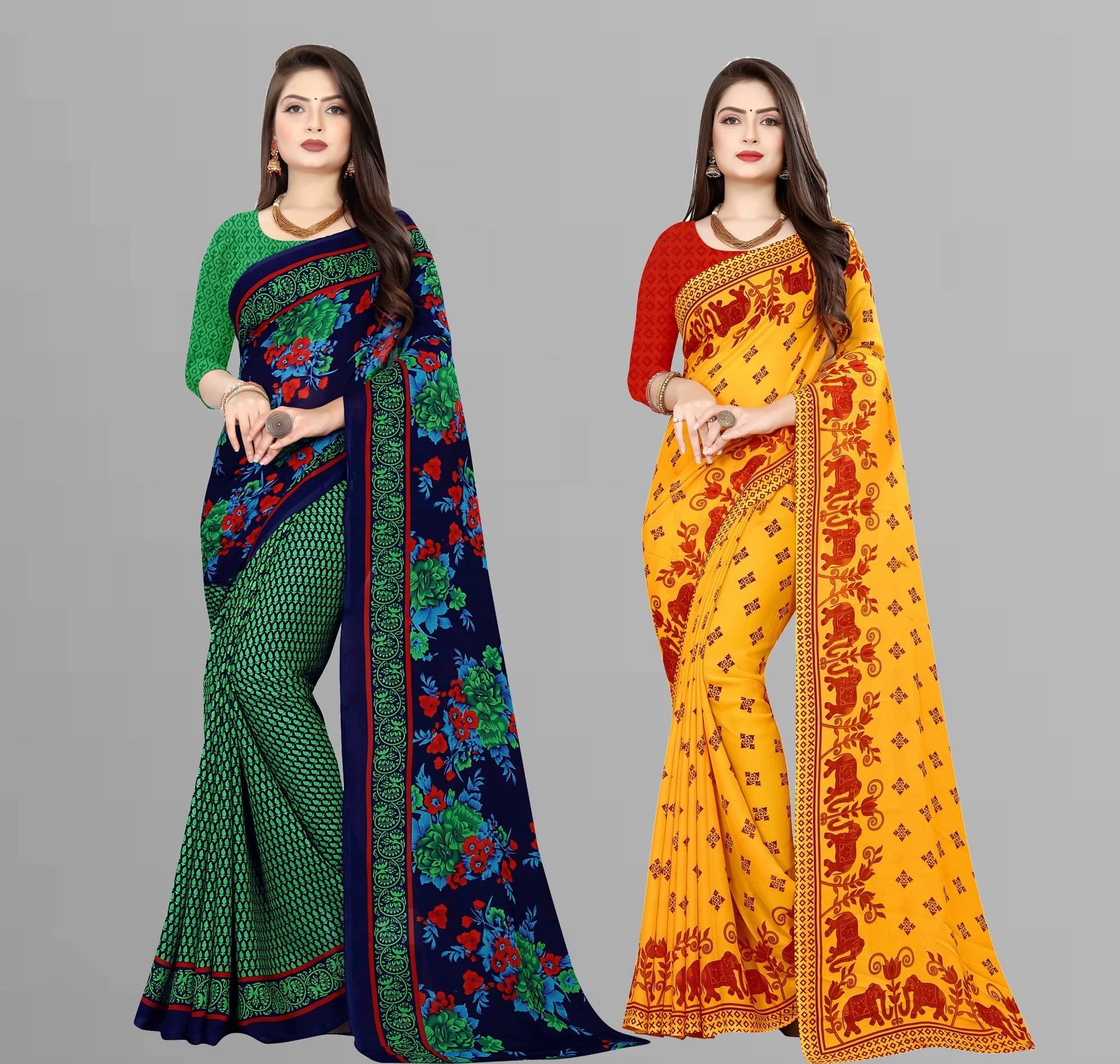 ANAND SAREES Georgette Printed Saree With Unstitched Blouse Piece ( Multicolor )     			ANAND SAREES Georgette Printed Saree With Unstitched Blouse Piece ( Multicolor )