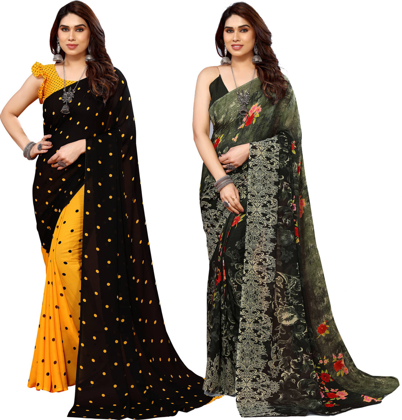 ANAND SAREES Georgette Printed Saree With Unstitched Blouse Piece ( Multicolor ) ANAND SAREES Georgette Printed Saree With Unstitched Blouse Piece ( Multicolor )