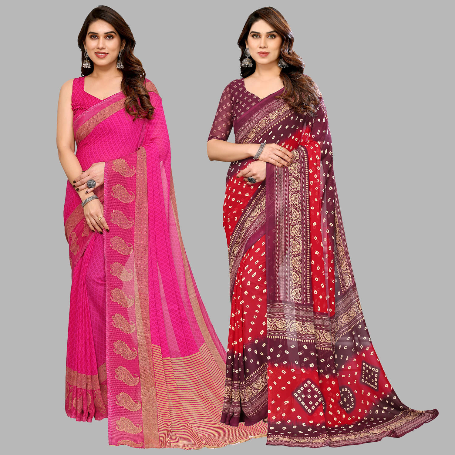 ANAND SAREES Georgette Printed Saree With Unstitched Blouse Piece ( Maroon ) ANAND SAREES Georgette Printed Saree With Unstitched Blouse Piece ( Maroon )