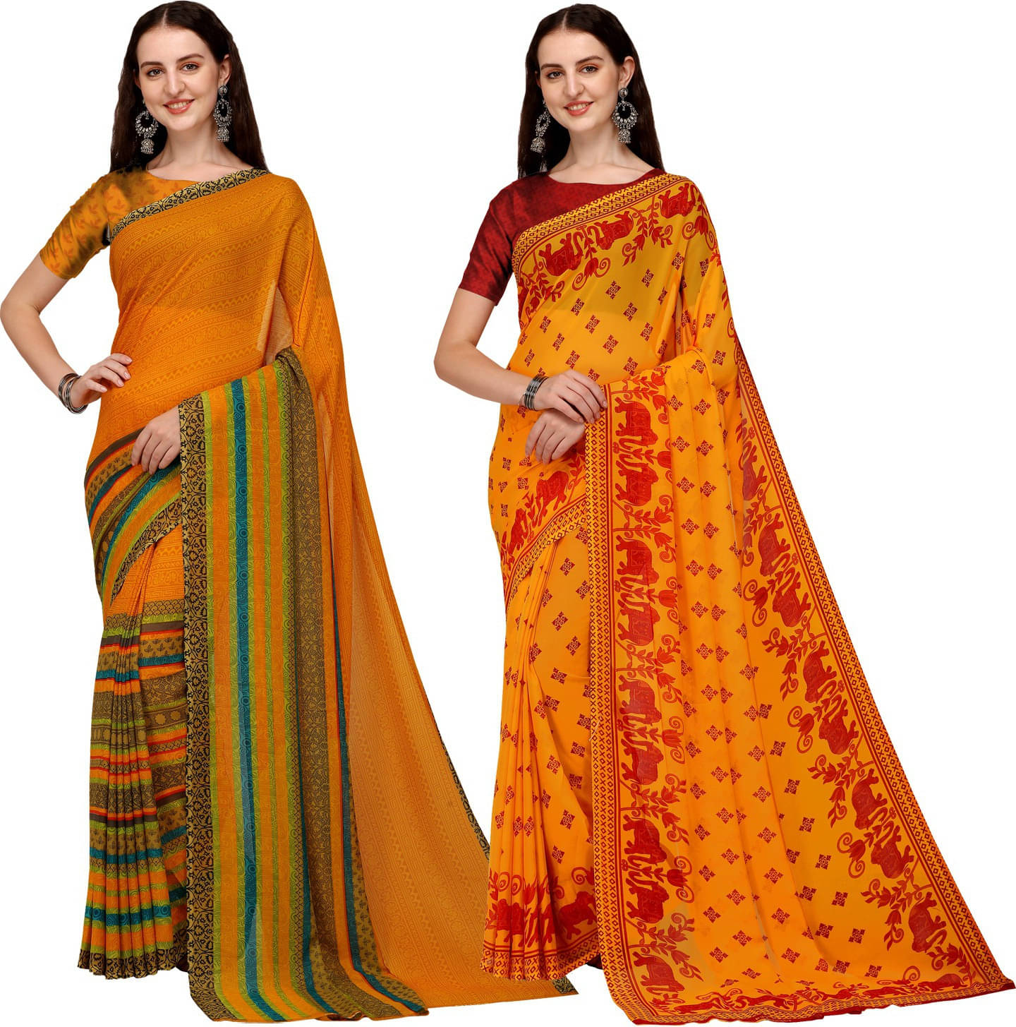 ANAND SAREES Georgette Printed Saree With Unstitched Blouse Piece ( Multicolor ) ANAND SAREES Georgette Printed Saree With Unstitched Blouse Piece ( Multicolor )