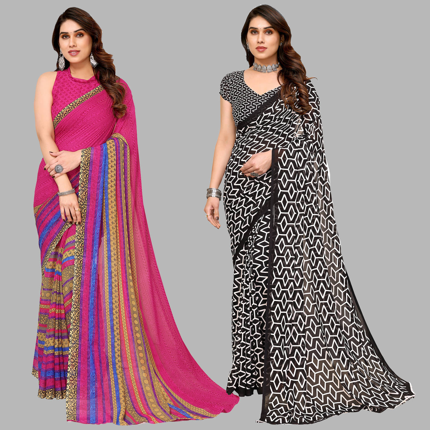     			ANAND SAREES Georgette Printed Saree With Unstitched Blouse Piece ( Multicolor )