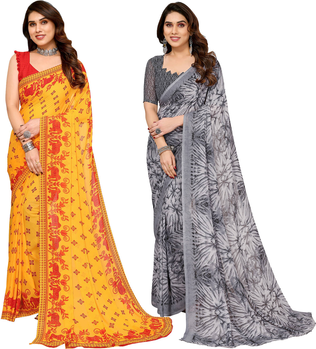 ANAND SAREES Georgette Printed Saree With Unstitched Blouse Piece ( Multicolor )     			ANAND SAREES Georgette Printed Saree With Unstitched Blouse Piece ( Multicolor )