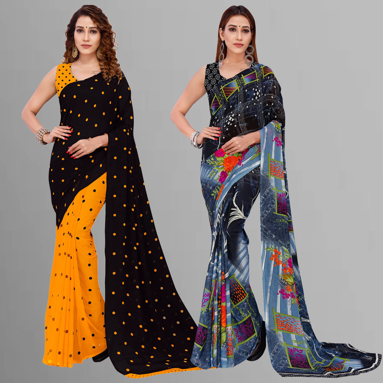 ANAND SAREES Georgette Printed Saree With Unstitched Blouse Piece ( Multicolor ) ANAND SAREES Georgette Printed Saree With Unstitched Blouse Piece ( Multicolor )