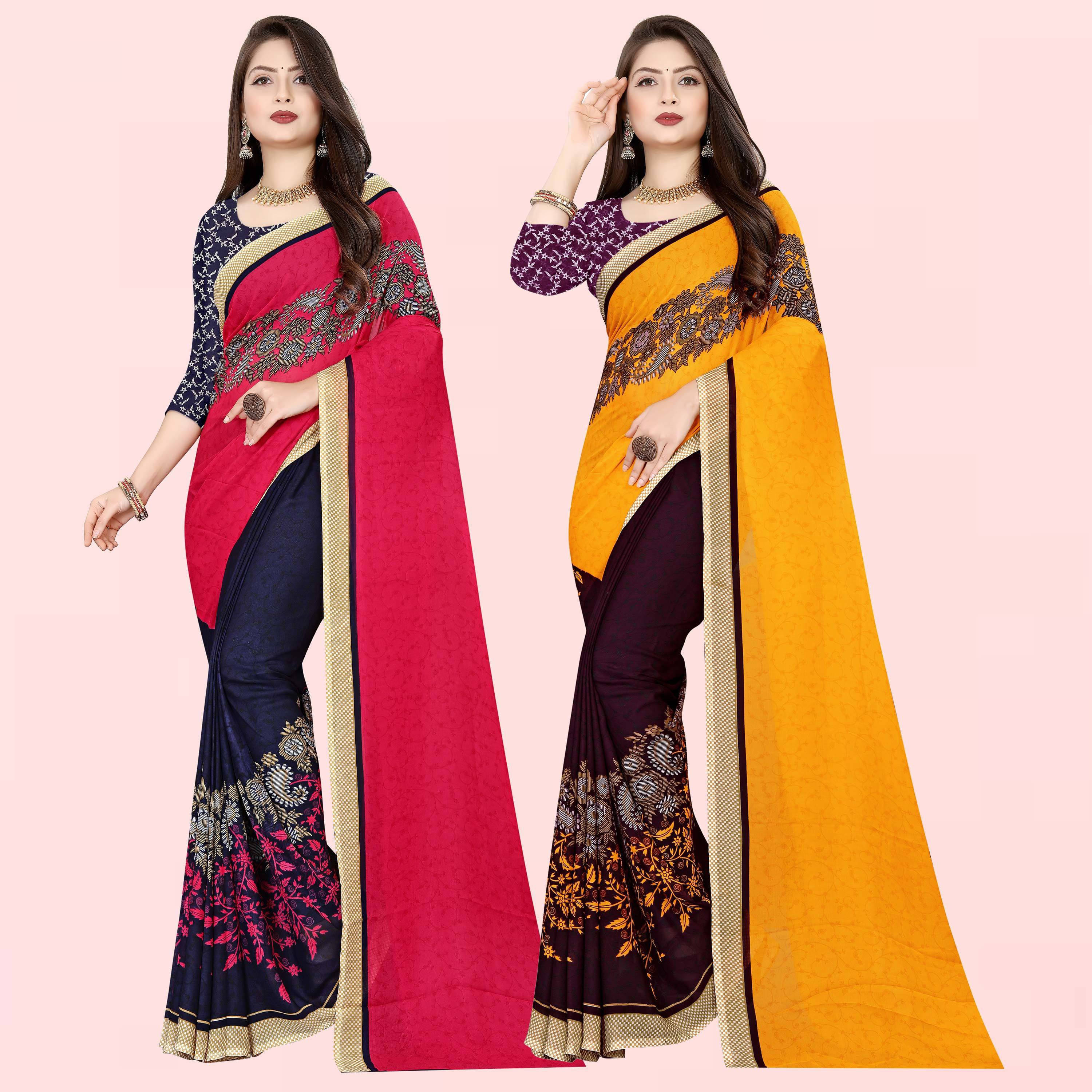     			ANAND SAREES Georgette Printed Saree With Unstitched Blouse Piece ( Multicolor )