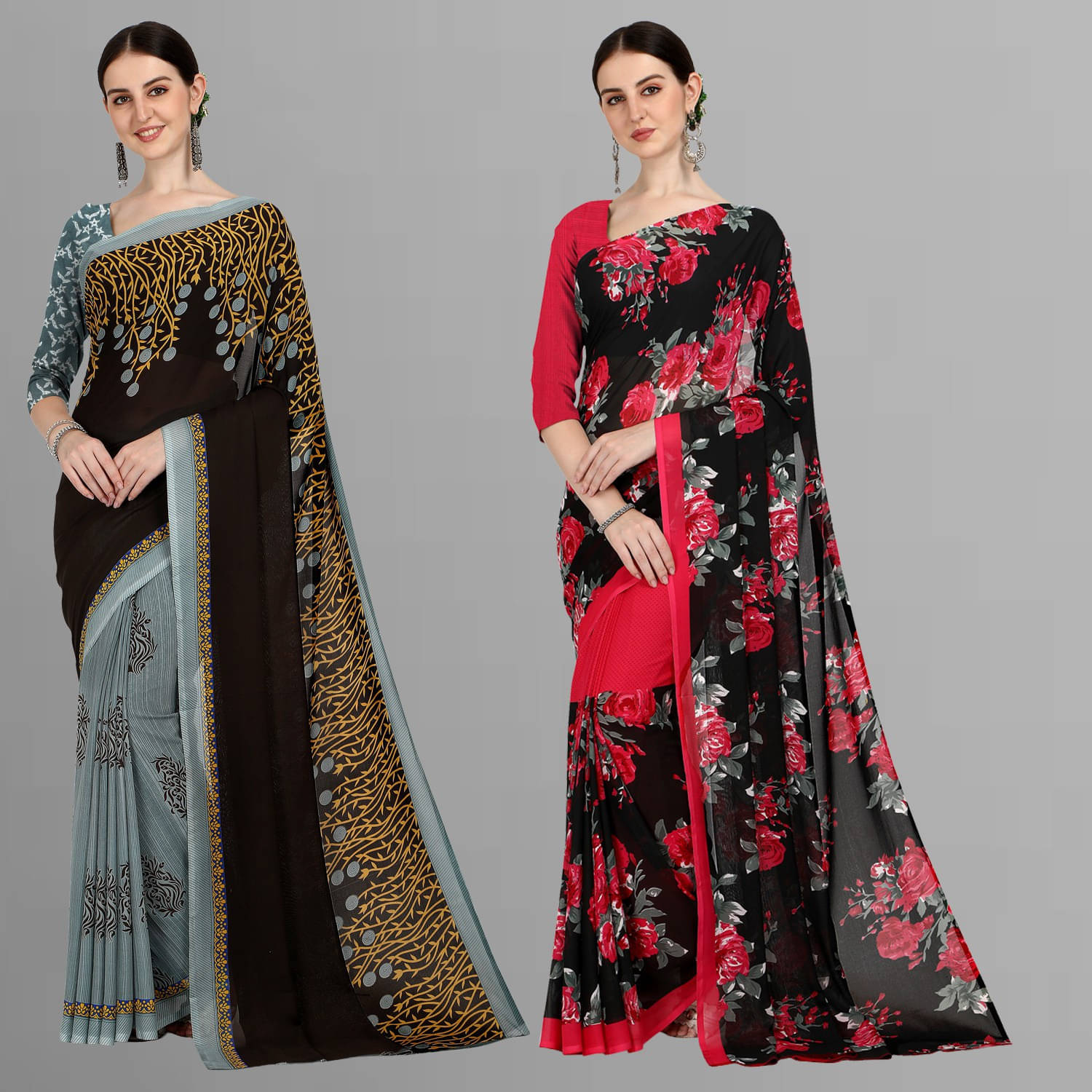 ANAND SAREES Georgette Printed Saree With Unstitched Blouse Piece ( Multicolor ) ANAND SAREES Georgette Printed Saree With Unstitched Blouse Piece ( Multicolor )