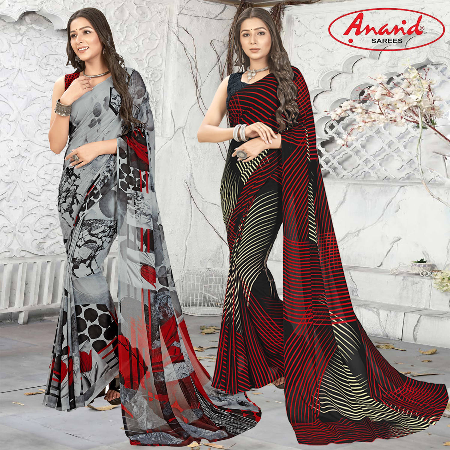     			ANAND SAREES Georgette Printed Saree With Unstitched Blouse Piece ( Multicolor )