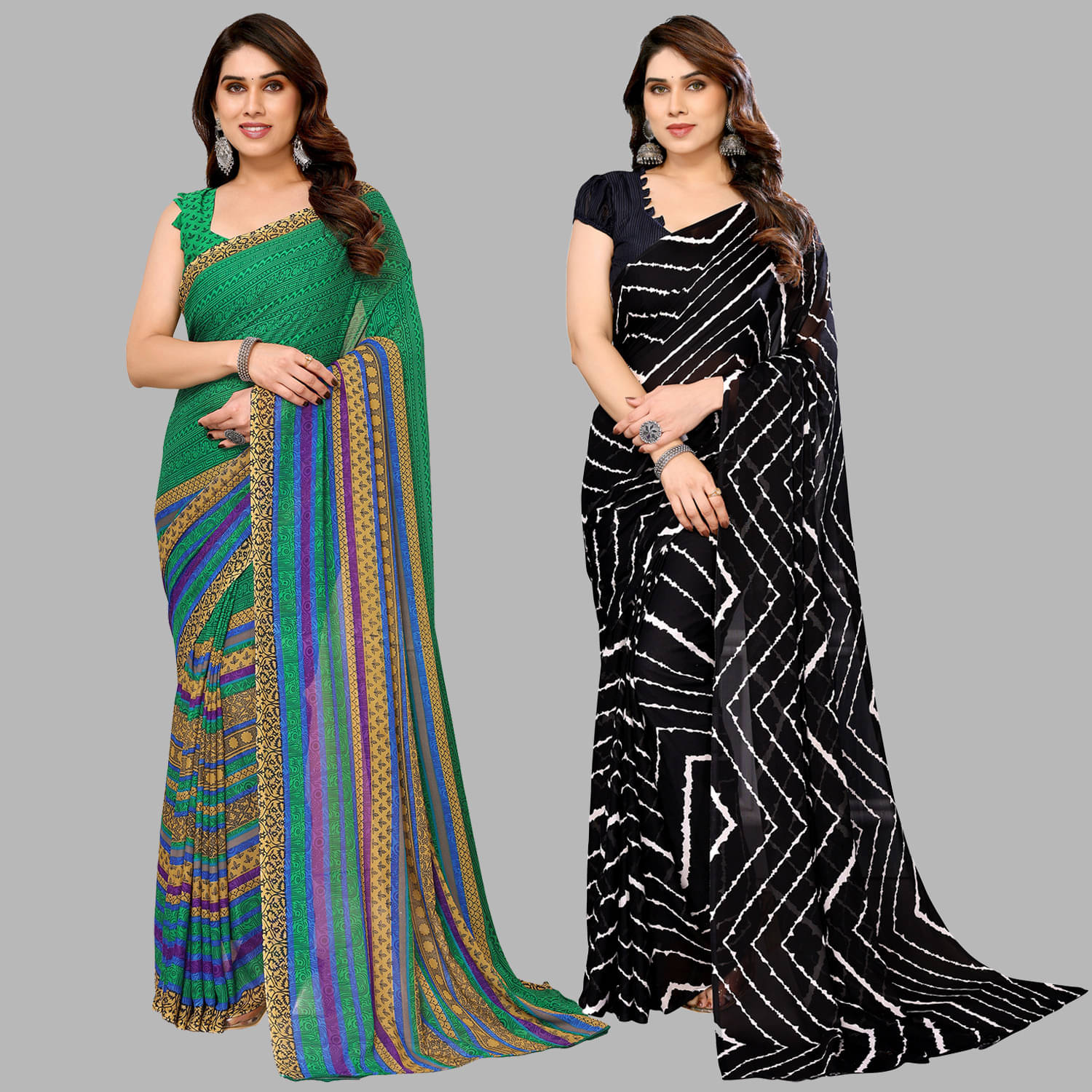     			ANAND SAREES Georgette Printed Saree With Unstitched Blouse Piece ( Green )