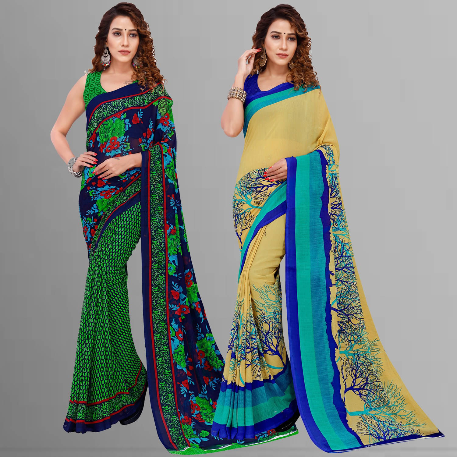ANAND SAREES Georgette Printed Saree With Unstitched Blouse Piece ( Multicolor )     			ANAND SAREES Georgette Printed Saree With Unstitched Blouse Piece ( Multicolor )
