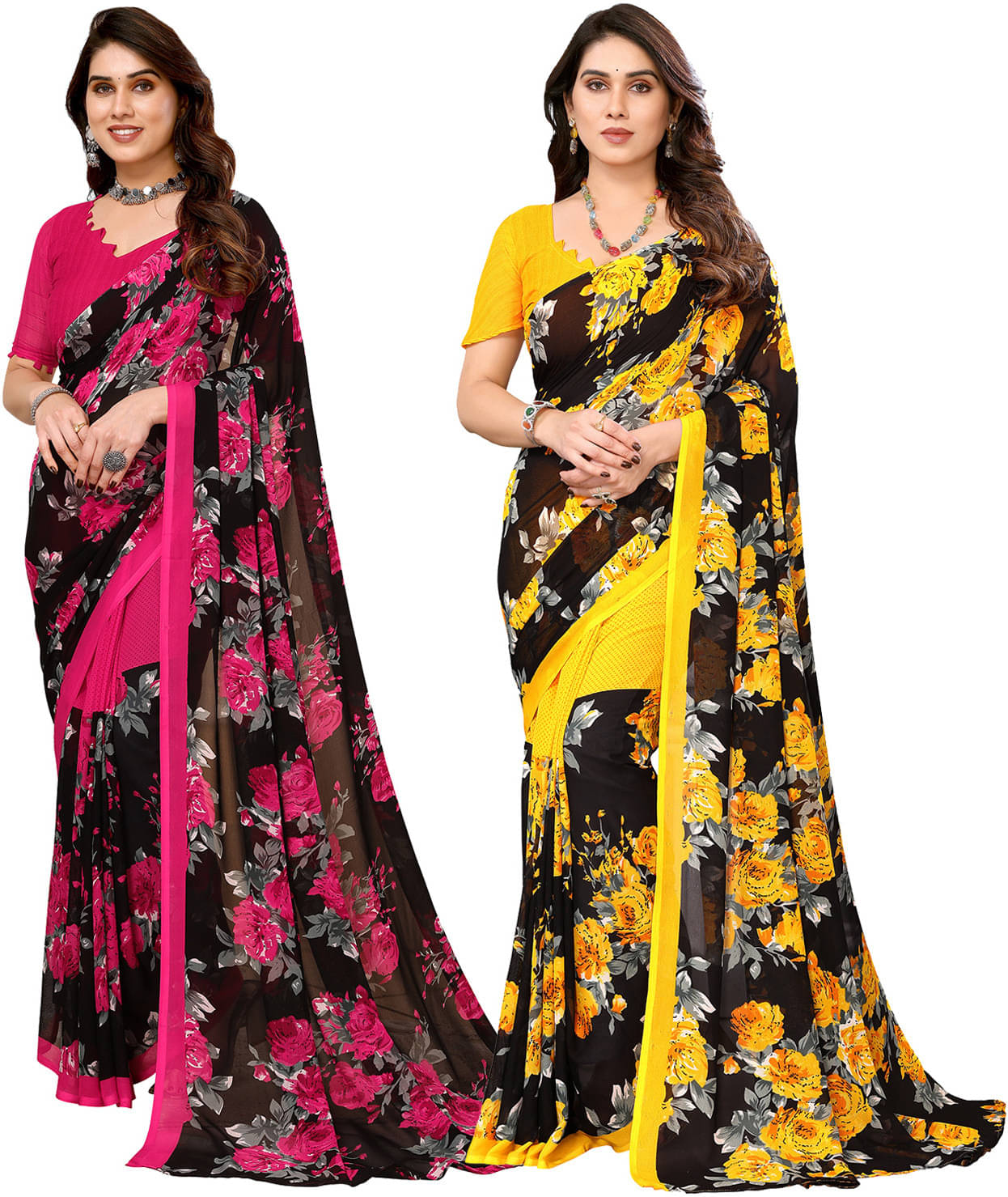     			ANAND SAREES Georgette Printed Saree With Unstitched Blouse Piece ( Multicolor )