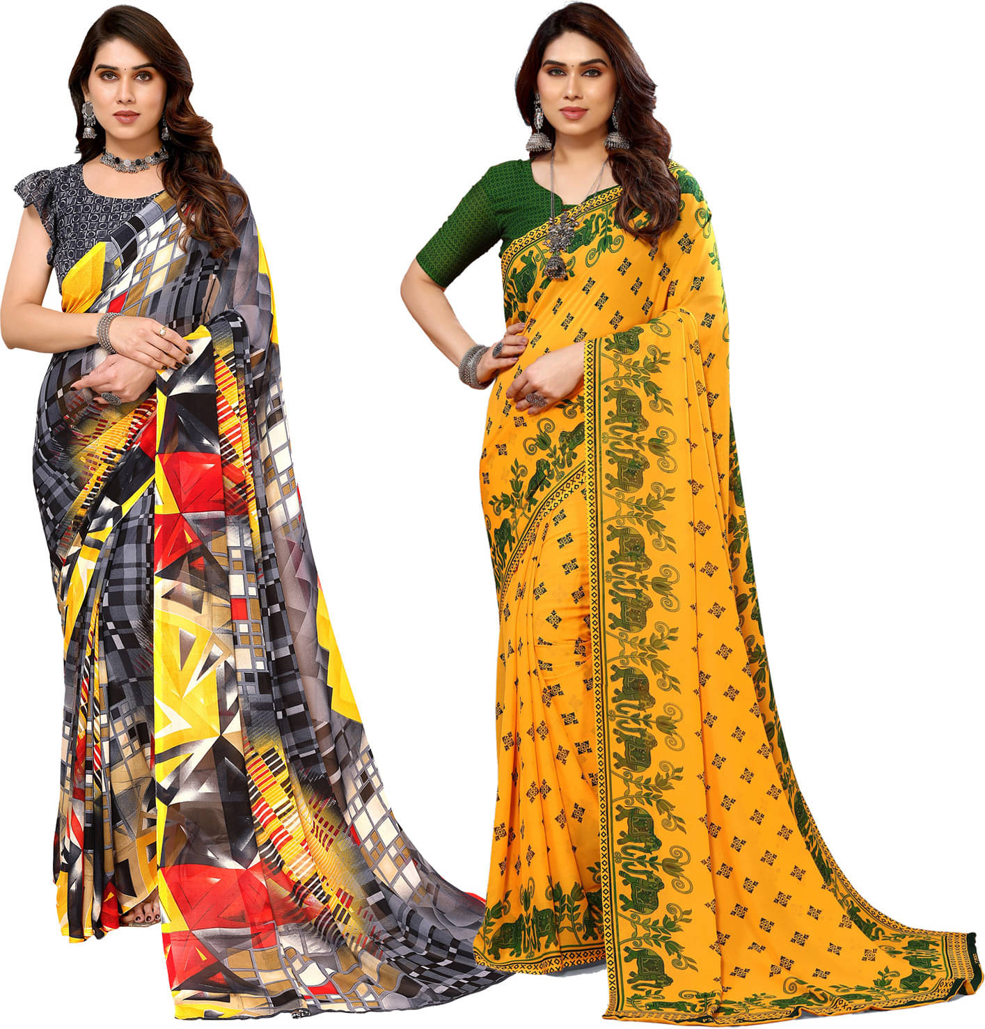 ANAND SAREES Georgette Printed Saree With Unstitched Blouse Piece ( Multicolor )     			ANAND SAREES Georgette Printed Saree With Unstitched Blouse Piece ( Multicolor )