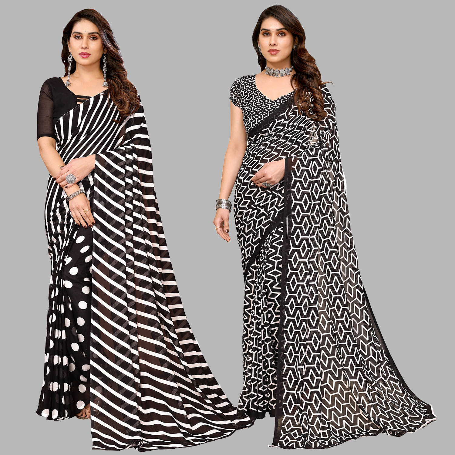 ANAND SAREES Georgette Printed Saree With Unstitched Blouse Piece ( Black ) ANAND SAREES Georgette Printed Saree With Unstitched Blouse Piece ( Black )