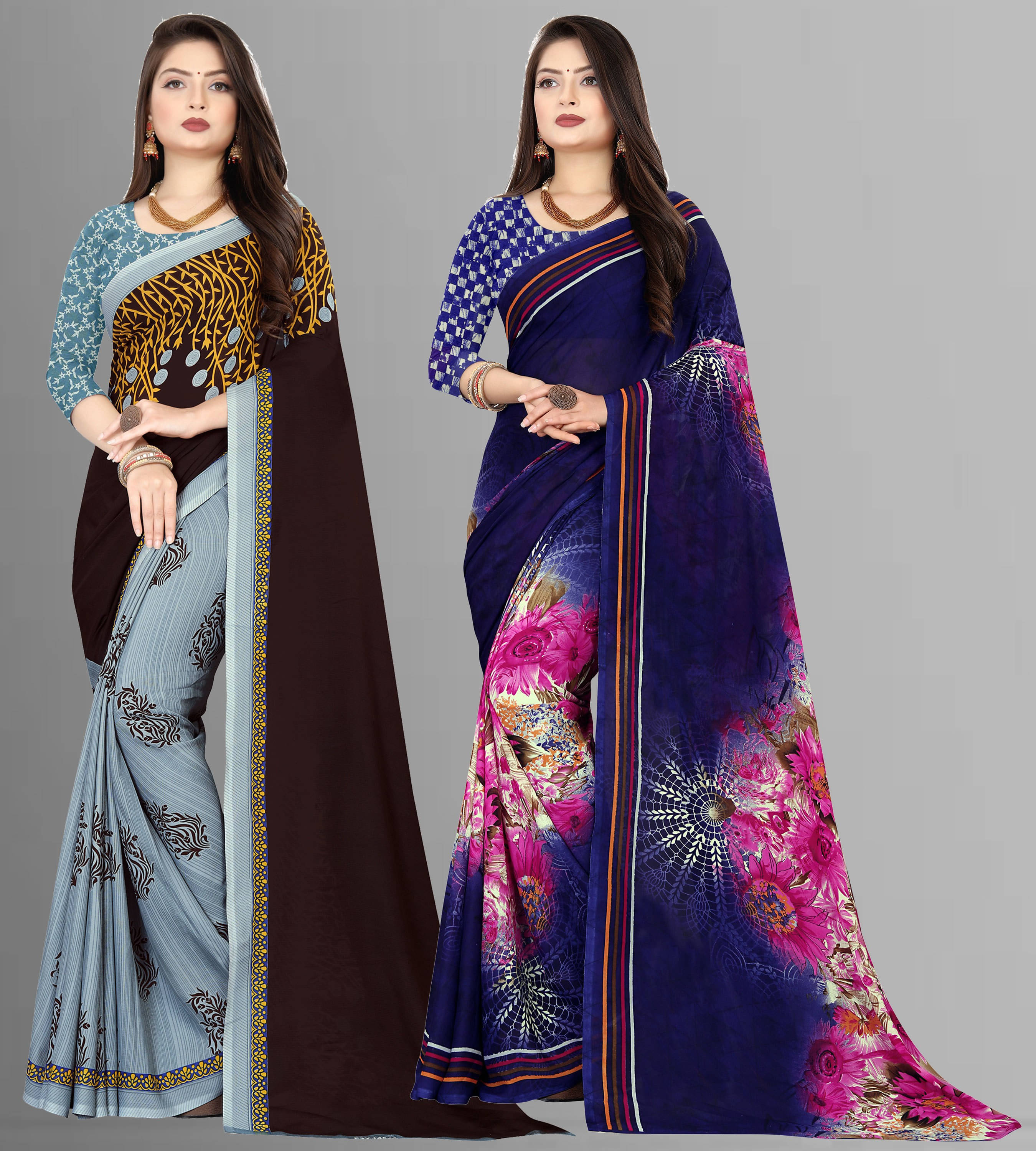     			ANAND SAREES Georgette Printed Saree With Unstitched Blouse Piece ( Multicolor )