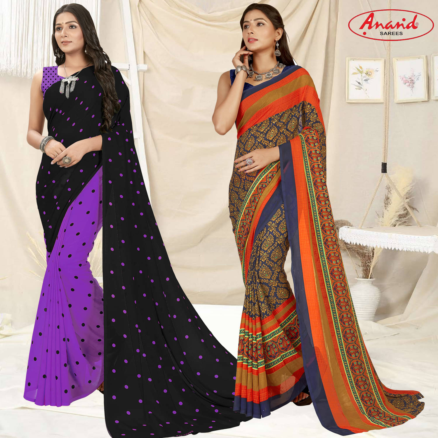    			ANAND SAREES Georgette Printed Saree With Unstitched Blouse Piece ( Multicolor )