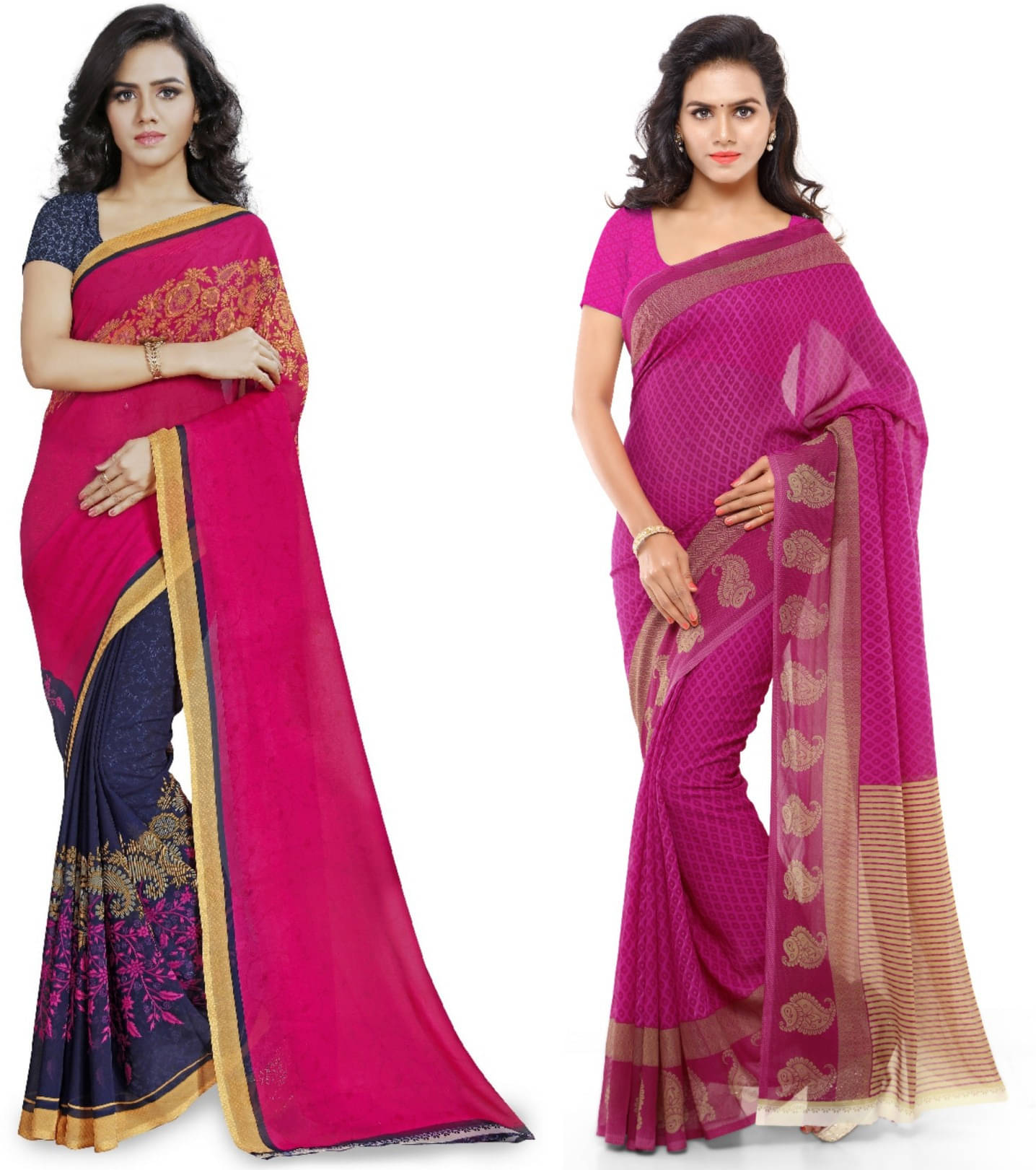 ANAND SAREES Georgette Printed Saree With Unstitched Blouse Piece ( Pink ) ANAND SAREES Georgette Printed Saree With Unstitched Blouse Piece ( Pink )