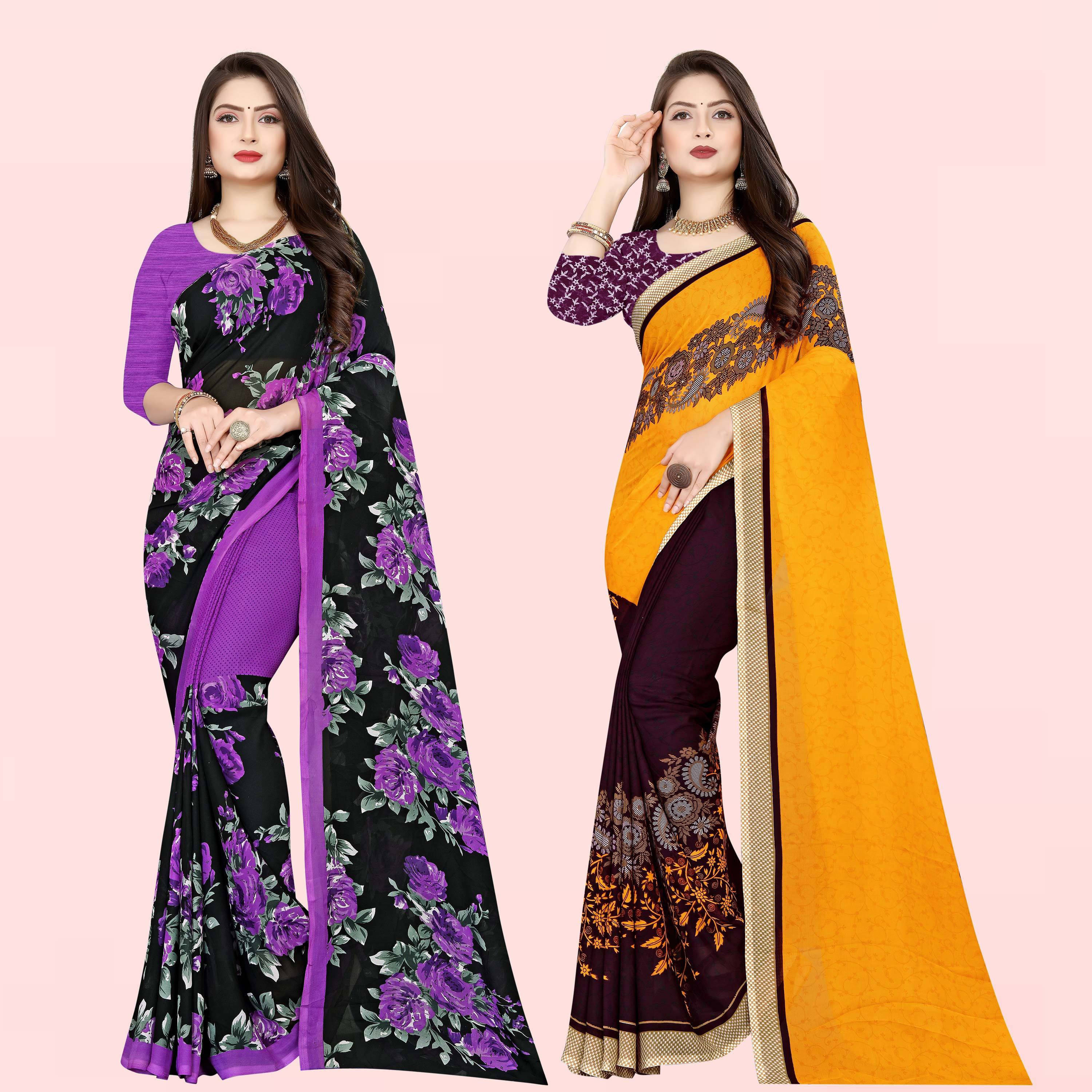 ANAND SAREES Georgette Printed Saree With Unstitched Blouse Piece ( Multicolor ) ANAND SAREES Georgette Printed Saree With Unstitched Blouse Piece ( Multicolor )
