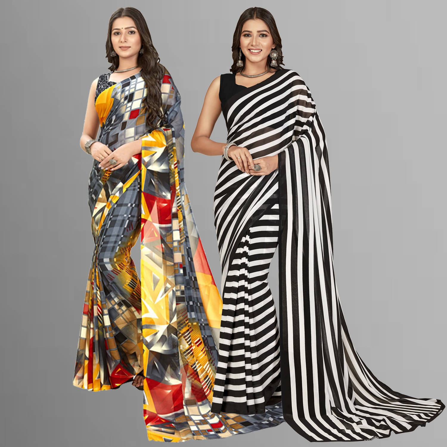 ANAND SAREES Georgette Printed Saree With Unstitched Blouse Piece ( Grey ) ANAND SAREES Georgette Printed Saree With Unstitched Blouse Piece ( Grey )
