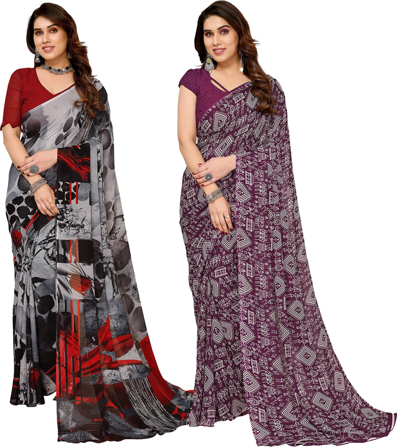 ANAND SAREES Georgette Printed Saree With Unstitched Blouse Piece ( Multicolor ) ANAND SAREES Georgette Printed Saree With Unstitched Blouse Piece ( Multicolor )
