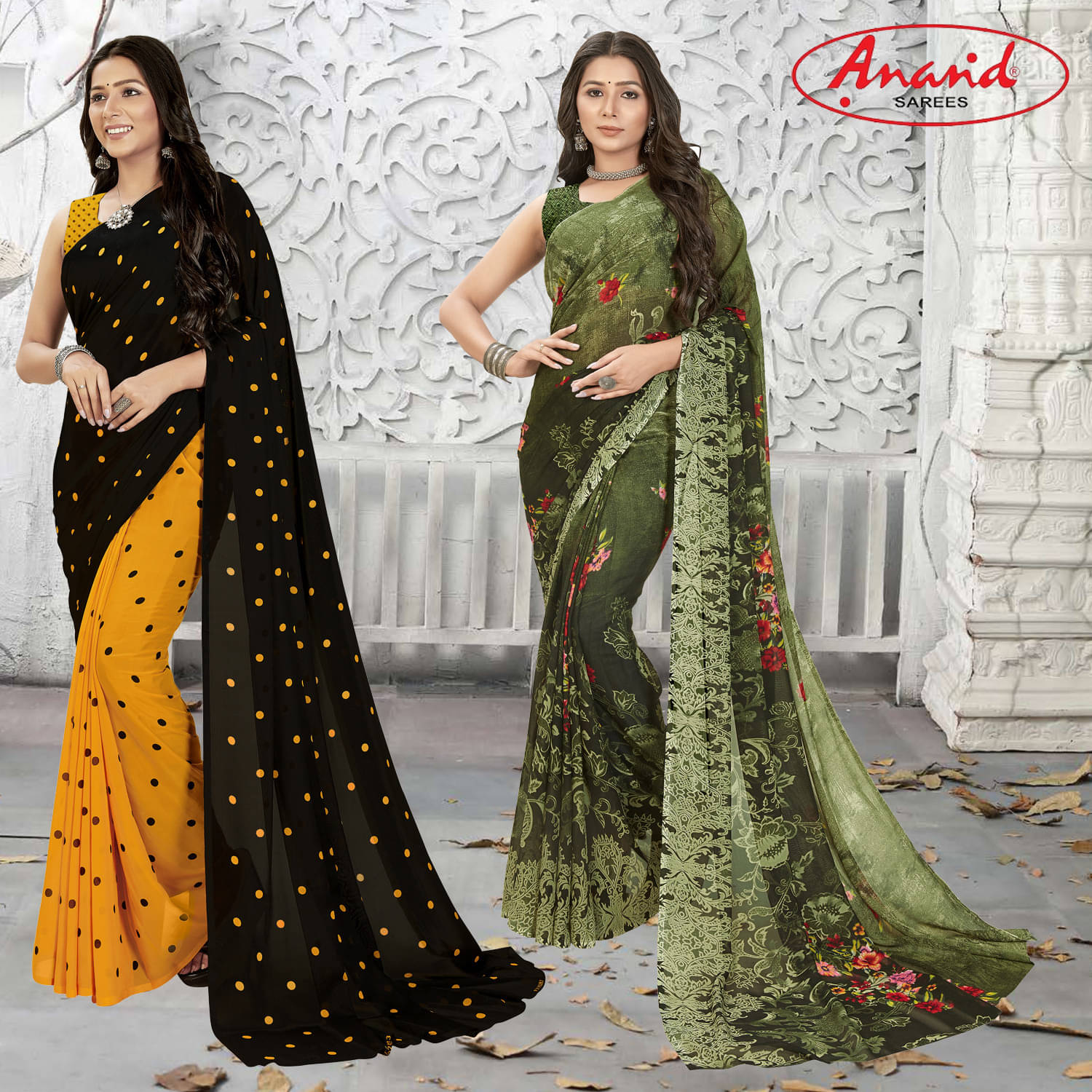     			ANAND SAREES Georgette Printed Saree With Unstitched Blouse Piece ( Multicolor )