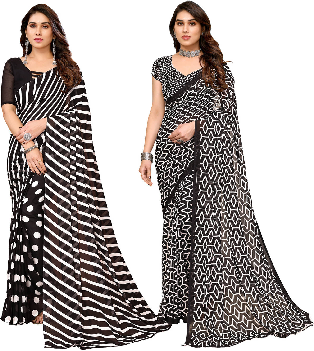ANAND SAREES Georgette Printed Saree With Unstitched Blouse Piece ( Black ) ANAND SAREES Georgette Printed Saree With Unstitched Blouse Piece ( Black )