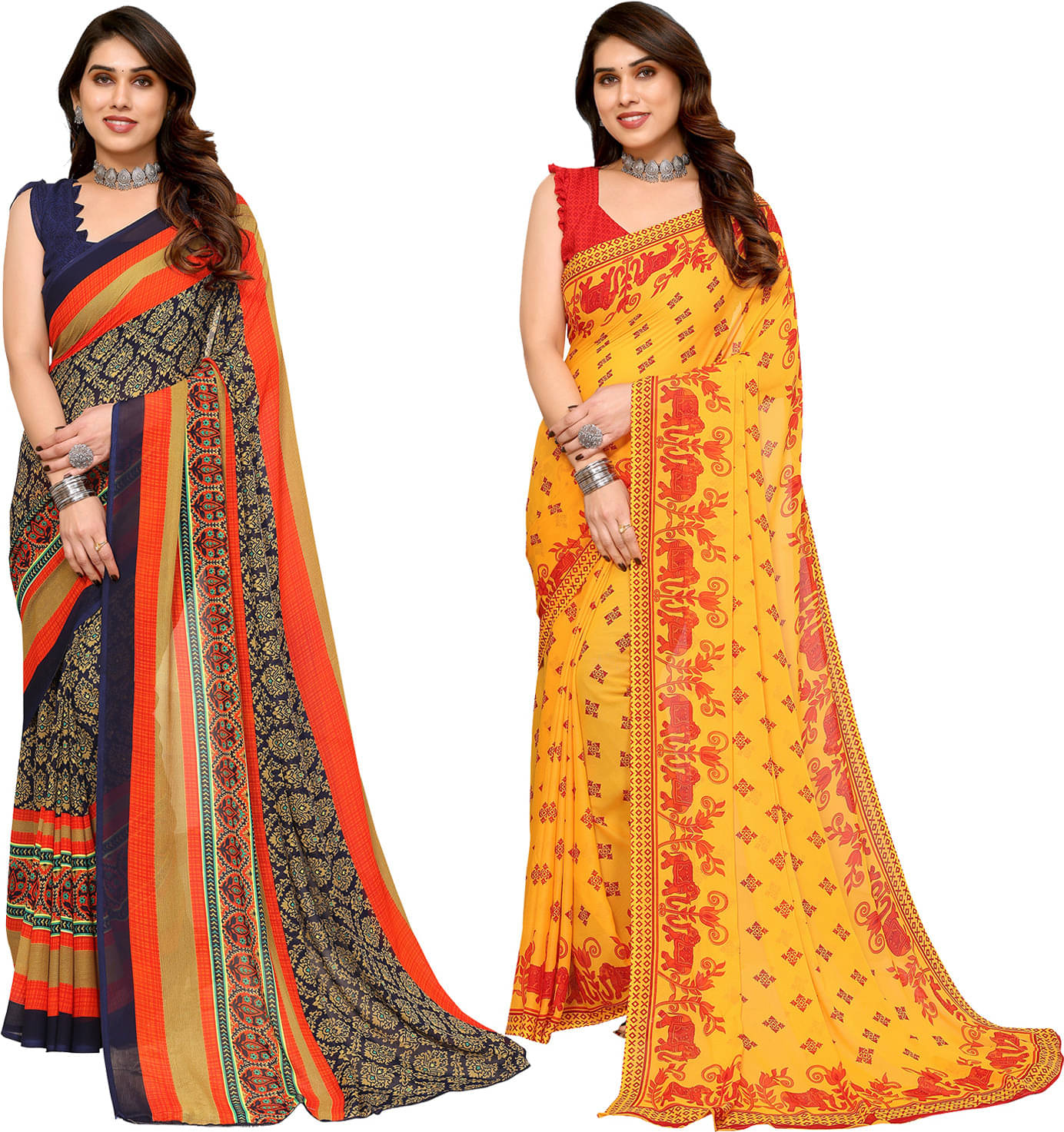 ANAND SAREES Georgette Printed Saree With Unstitched Blouse Piece ( Multicolor ) ANAND SAREES Georgette Printed Saree With Unstitched Blouse Piece ( Multicolor )