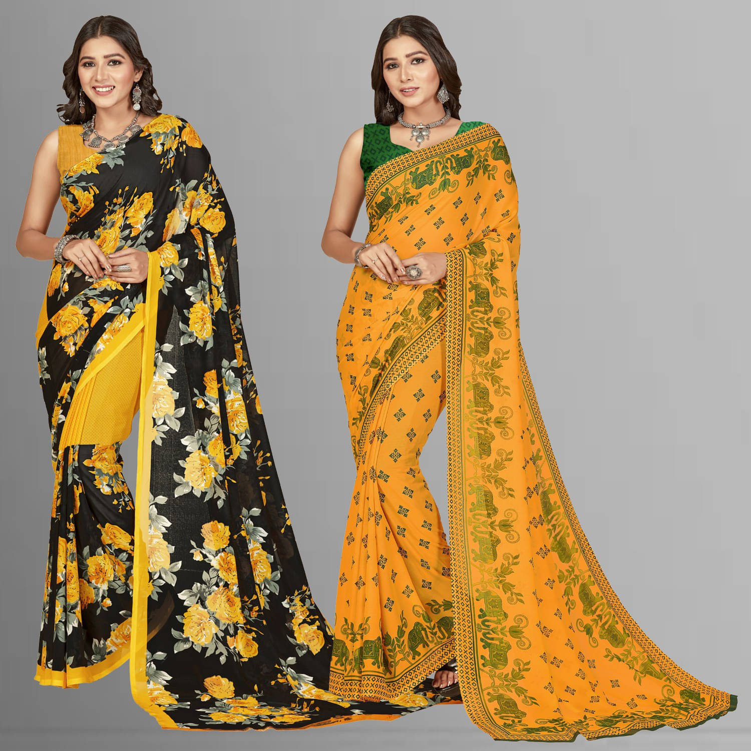 ANAND SAREES Georgette Printed Saree With Unstitched Blouse Piece ( Multicolor ) ANAND SAREES Georgette Printed Saree With Unstitched Blouse Piece ( Multicolor )
