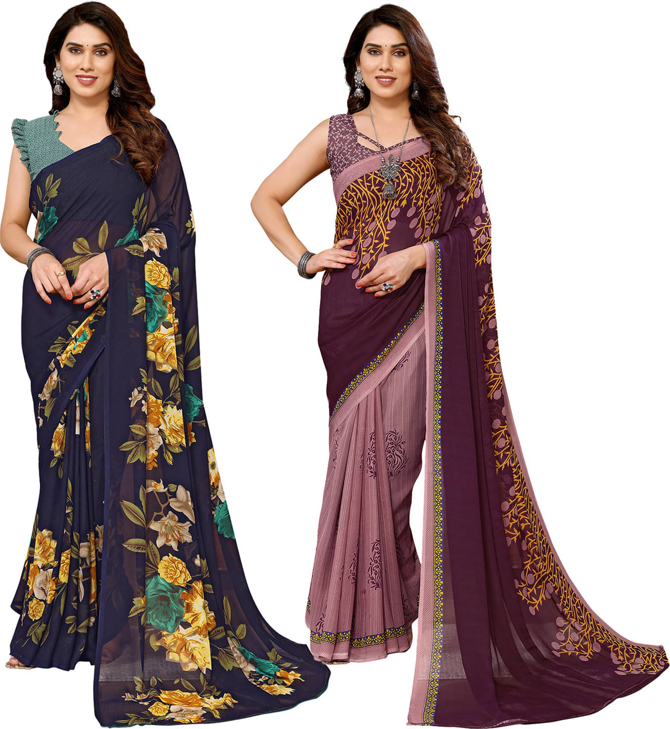 ANAND SAREES Georgette Printed Saree With Unstitched Blouse Piece ( Multicolor ) ANAND SAREES Georgette Printed Saree With Unstitched Blouse Piece ( Multicolor )