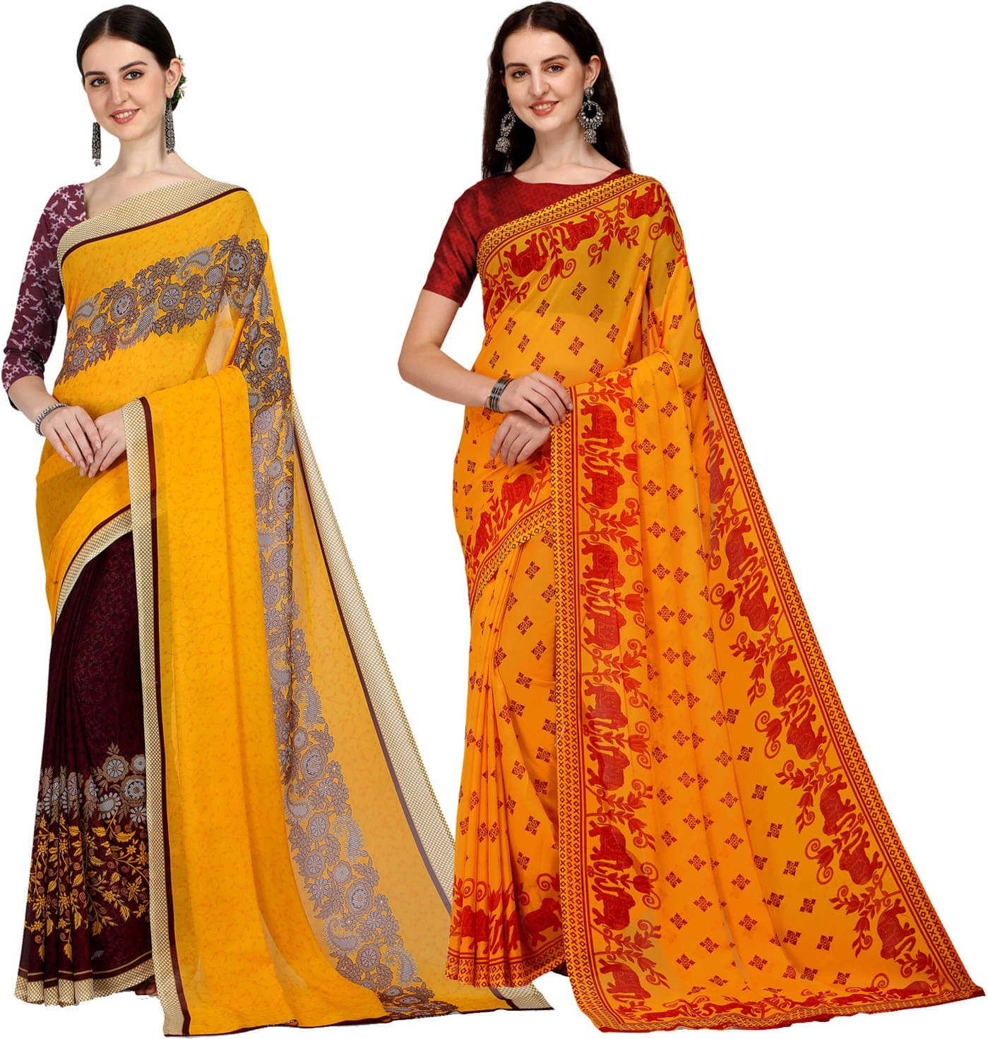     			ANAND SAREES Georgette Printed Saree With Unstitched Blouse Piece ( Multicolor )