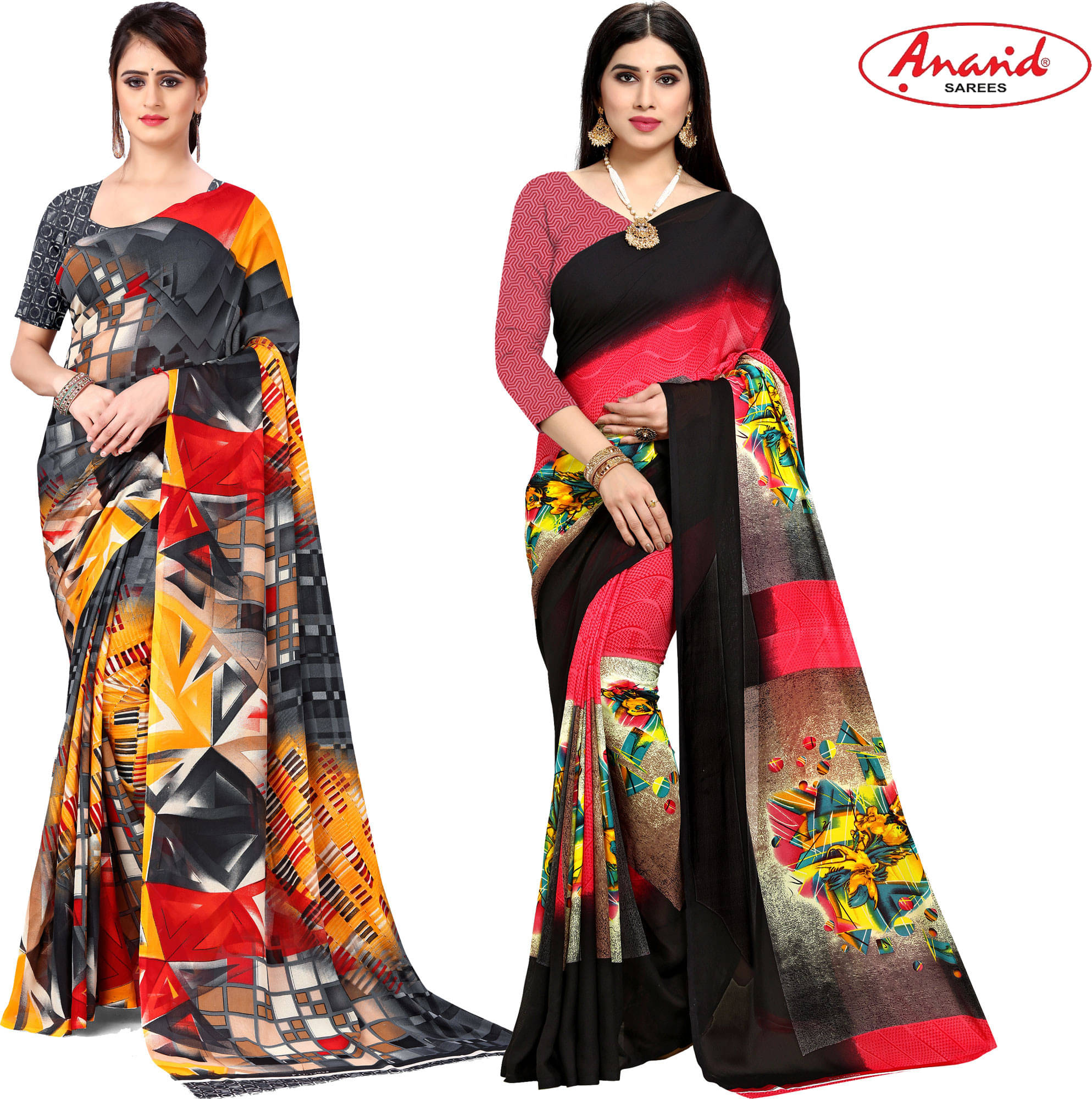     			ANAND SAREES Georgette Printed Saree With Unstitched Blouse Piece ( Multicolor )