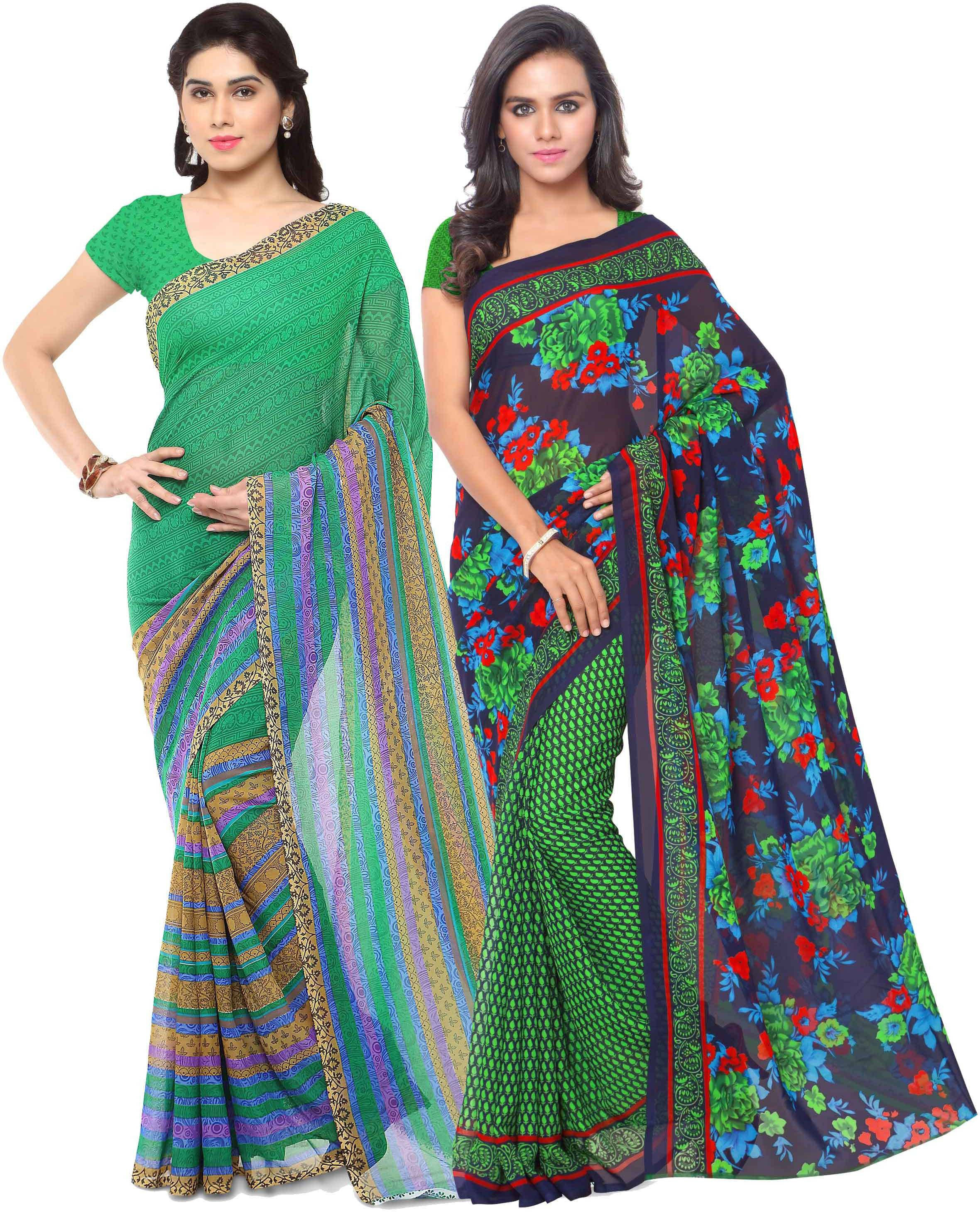     			ANAND SAREES Georgette Printed Saree With Unstitched Blouse Piece ( Green )