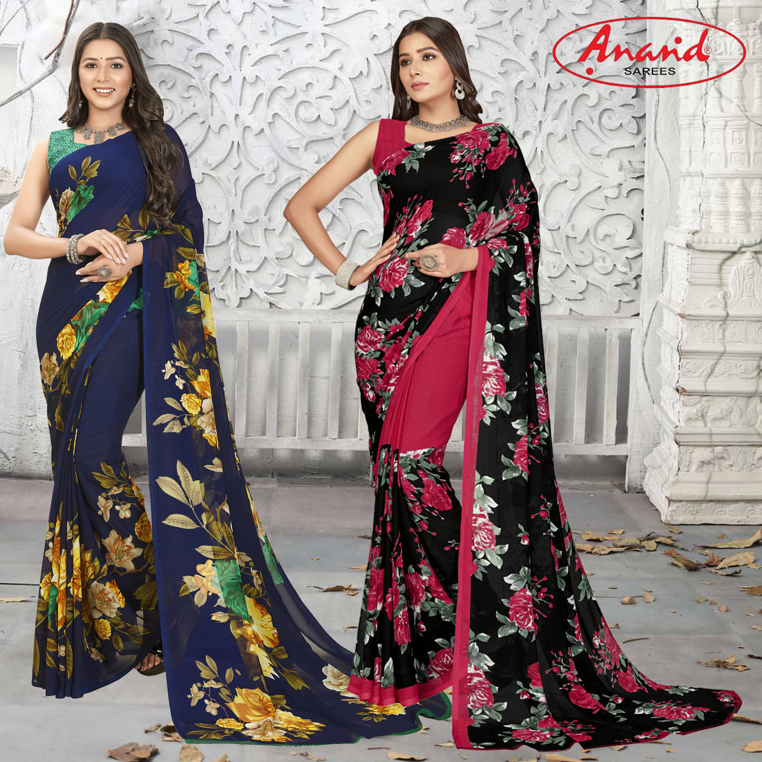     			ANAND SAREES Georgette Printed Saree With Unstitched Blouse Piece ( Multicolor )