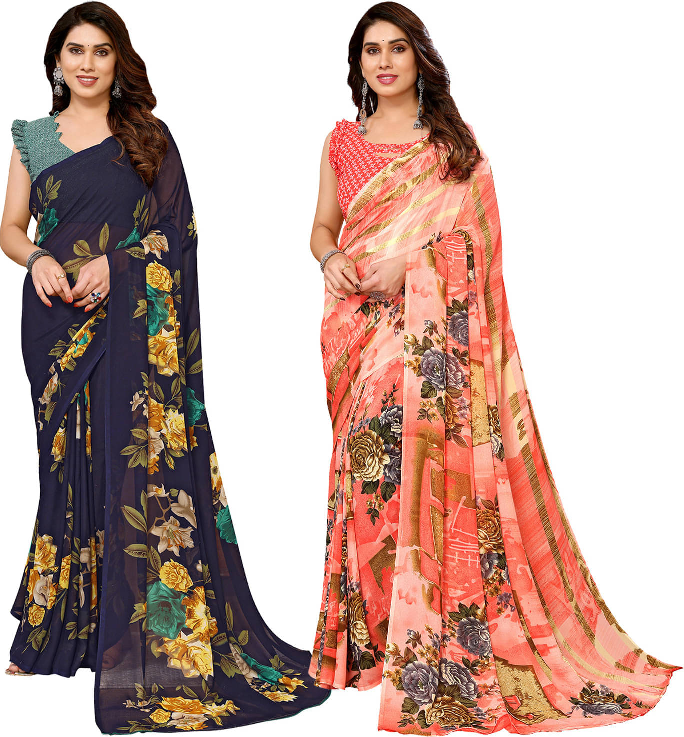     			ANAND SAREES Georgette Printed Saree With Unstitched Blouse Piece ( Multicolor )