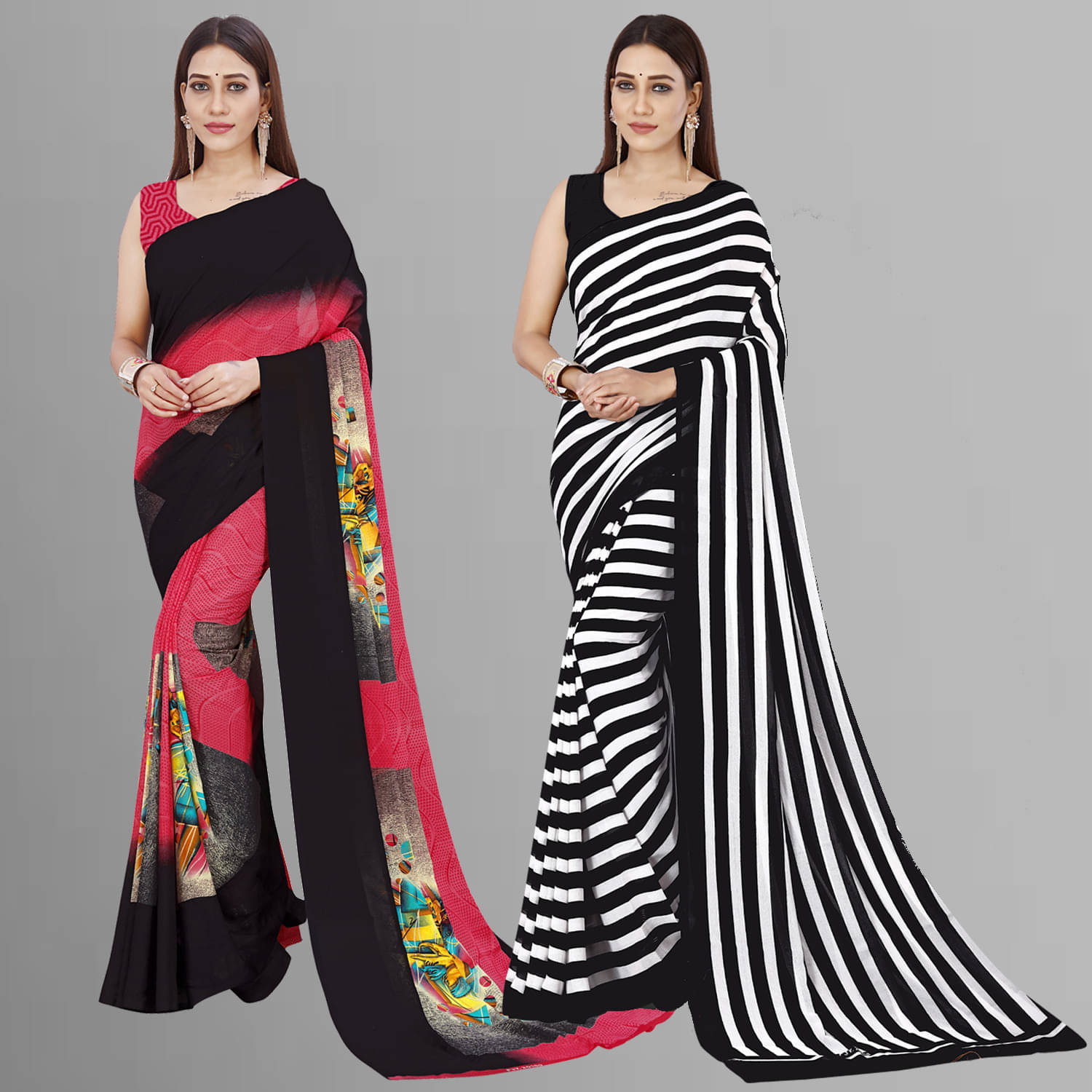 ANAND SAREES Georgette Printed Saree With Unstitched Blouse Piece ( Multicolor ) ANAND SAREES Georgette Printed Saree With Unstitched Blouse Piece ( Multicolor )