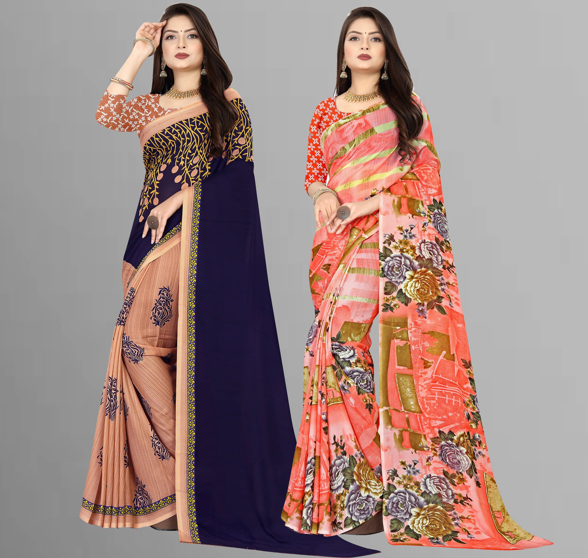 ANAND SAREES Georgette Printed Saree With Unstitched Blouse Piece ( Multicolor ) ANAND SAREES Georgette Printed Saree With Unstitched Blouse Piece ( Multicolor )