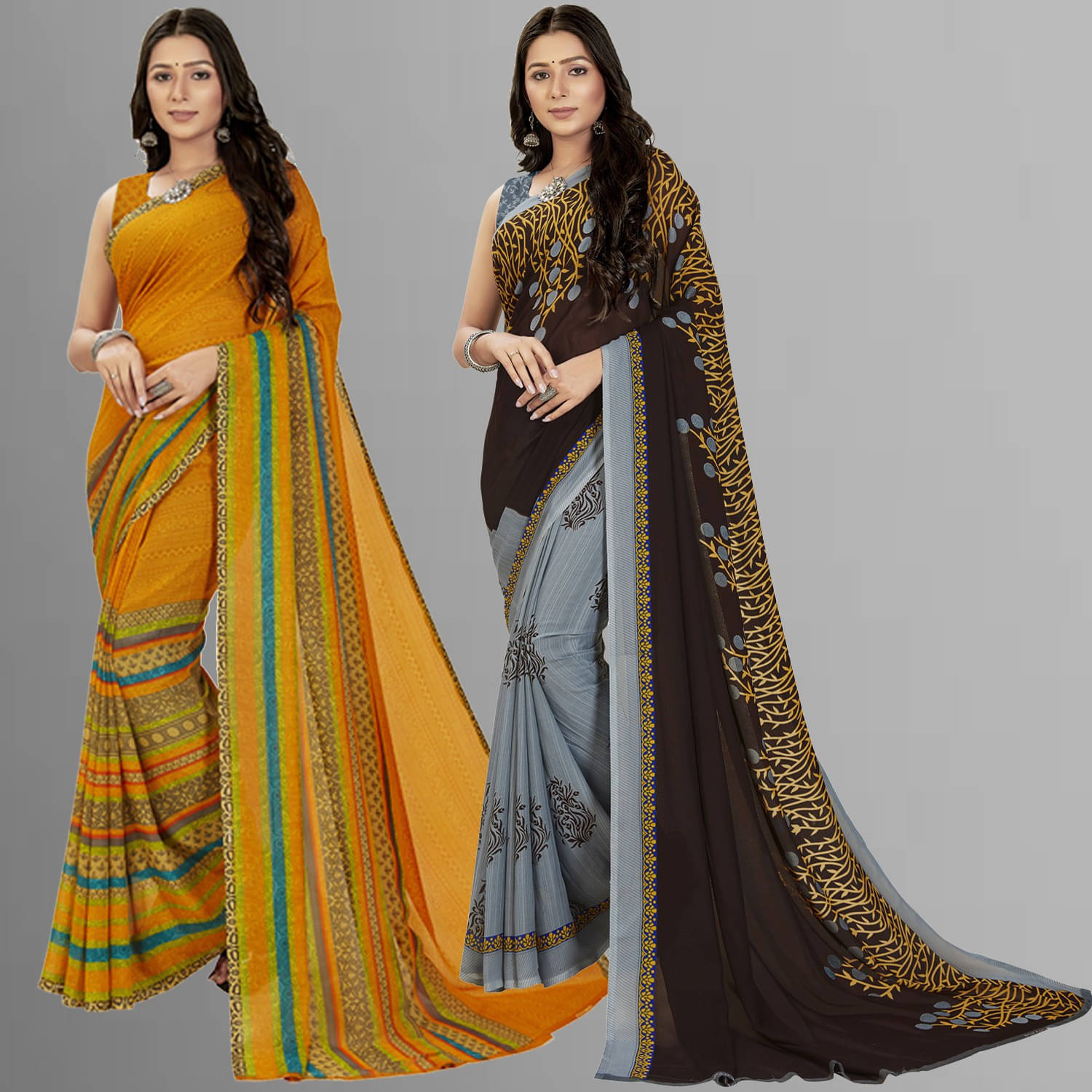ANAND SAREES Georgette Printed Saree With Unstitched Blouse Piece ( Multicolor )     			ANAND SAREES Georgette Printed Saree With Unstitched Blouse Piece ( Multicolor )