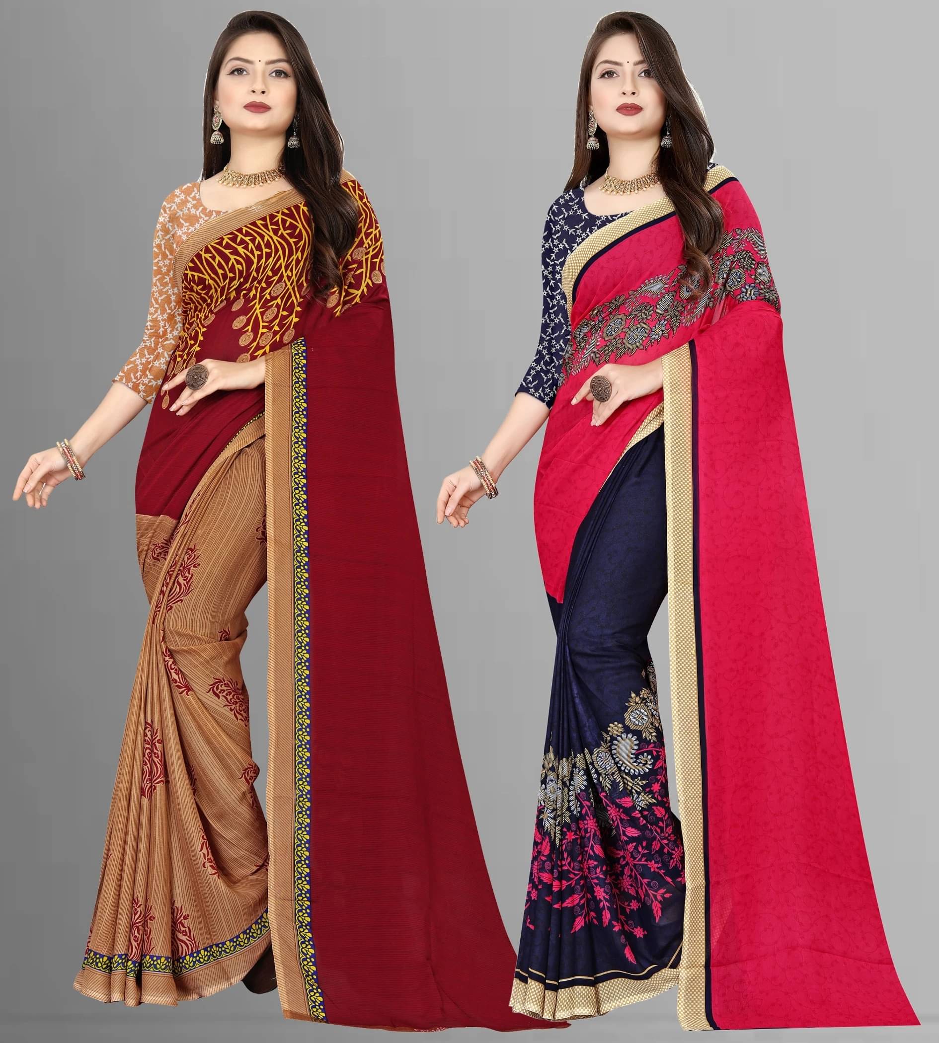    			ANAND SAREES Georgette Printed Saree With Unstitched Blouse Piece ( Multicolor )
