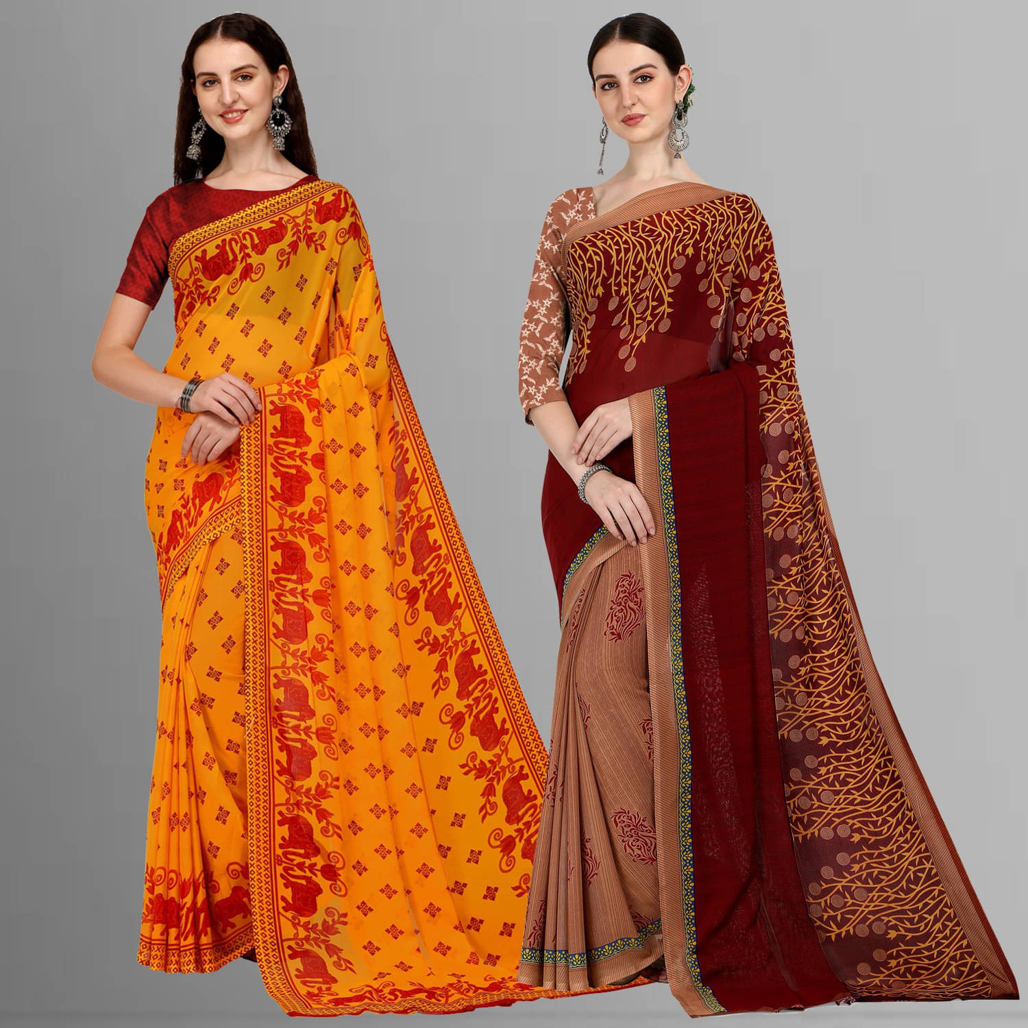     			ANAND SAREES Georgette Printed Saree With Unstitched Blouse Piece ( Multicolor )