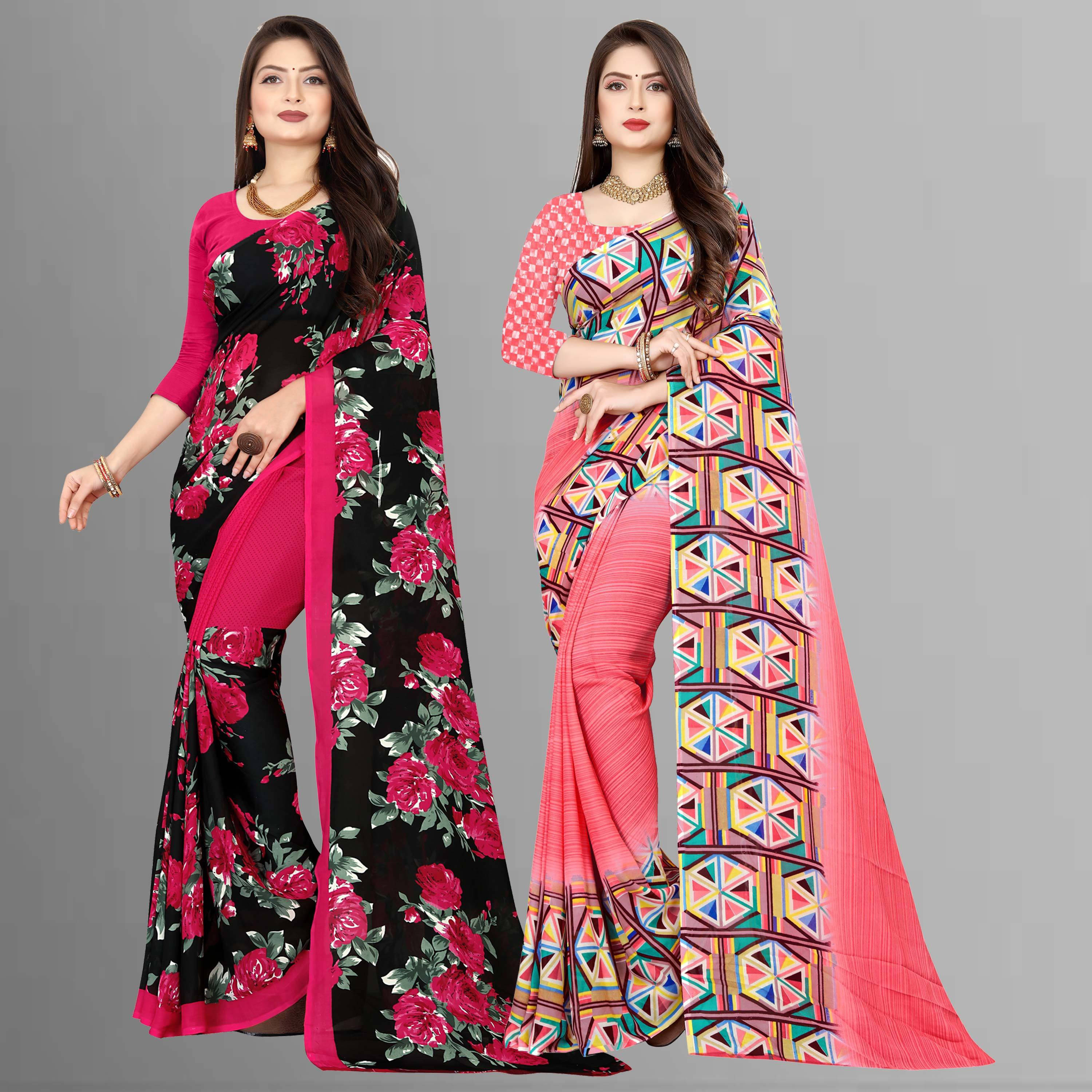 ANAND SAREES Georgette Printed Saree With Unstitched Blouse Piece ( Multicolor ) ANAND SAREES Georgette Printed Saree With Unstitched Blouse Piece ( Multicolor )