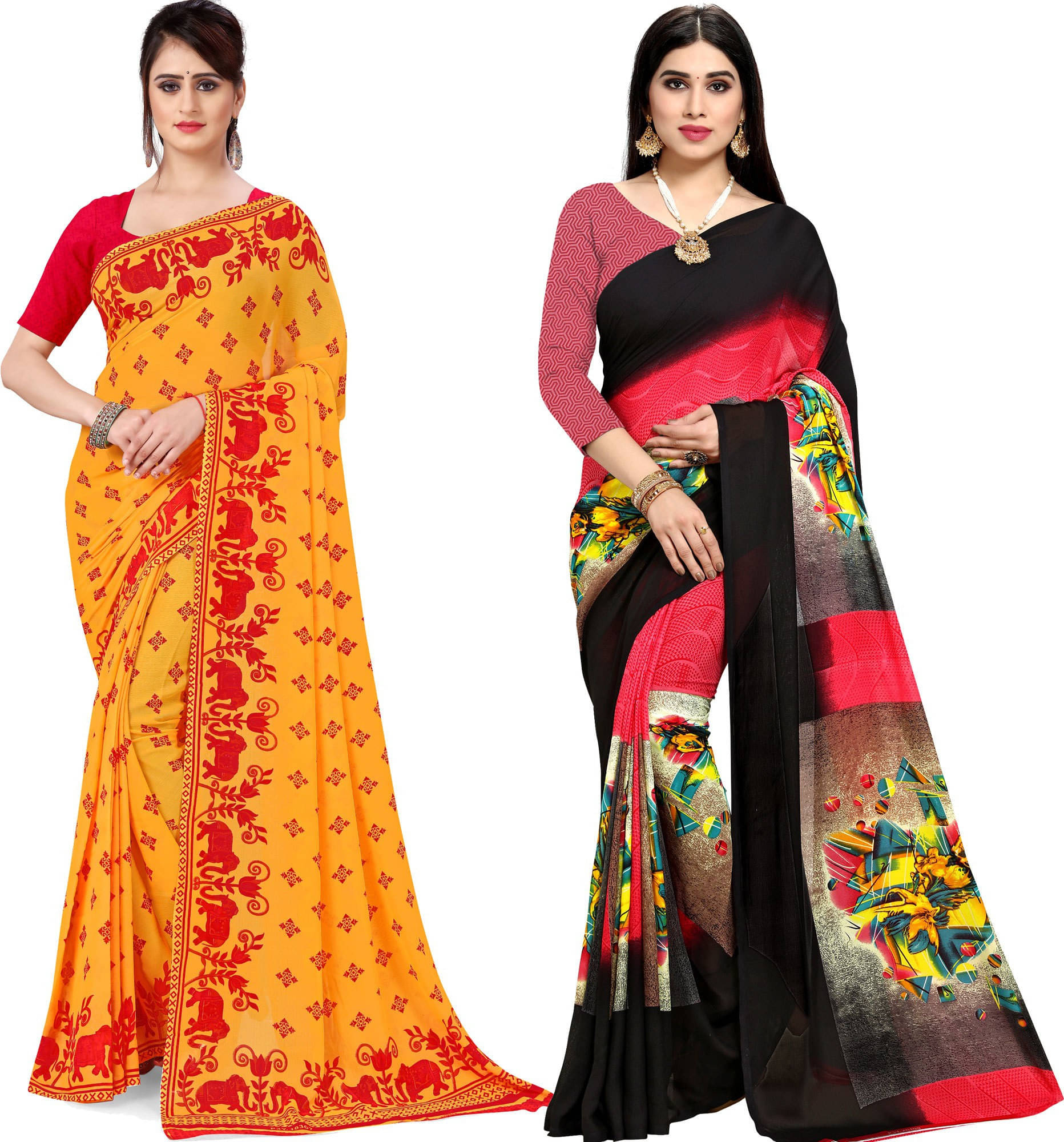     			ANAND SAREES Georgette Printed Saree With Unstitched Blouse Piece ( Multicolor )