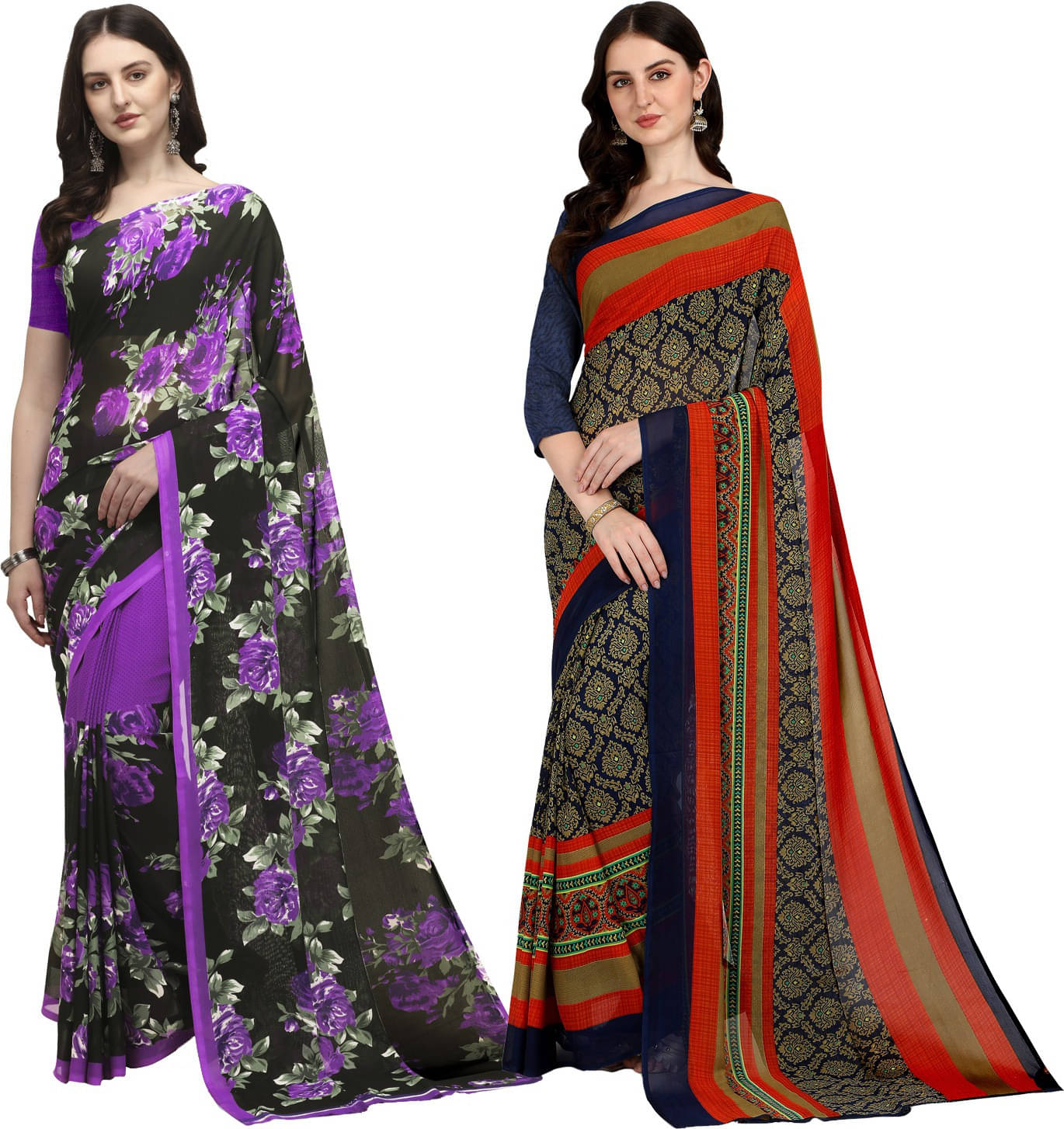 ANAND SAREES Georgette Printed Saree With Unstitched Blouse Piece ( Multicolor ) ANAND SAREES Georgette Printed Saree With Unstitched Blouse Piece ( Multicolor )