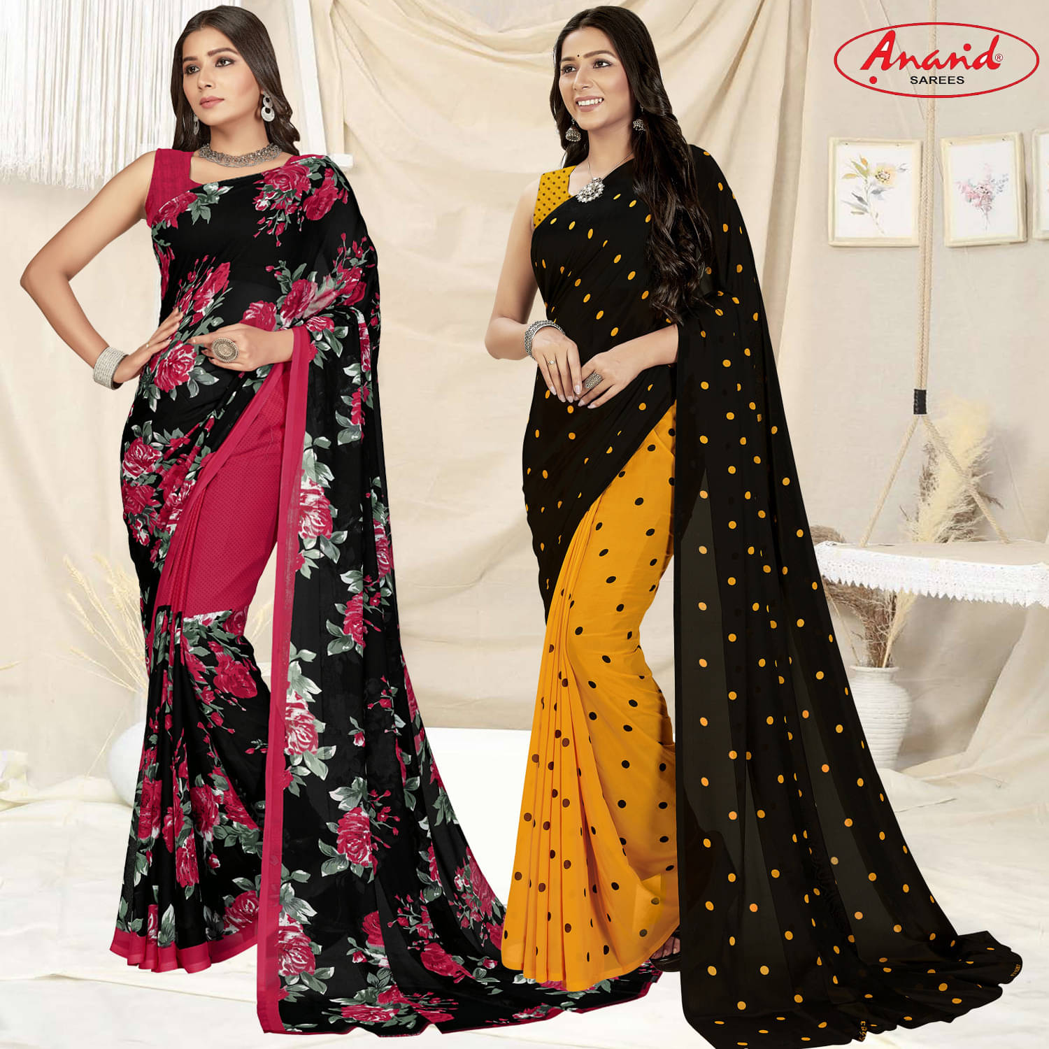 ANAND SAREES Georgette Printed Saree With Unstitched Blouse Piece ( Multicolor ) ANAND SAREES Georgette Printed Saree With Unstitched Blouse Piece ( Multicolor )