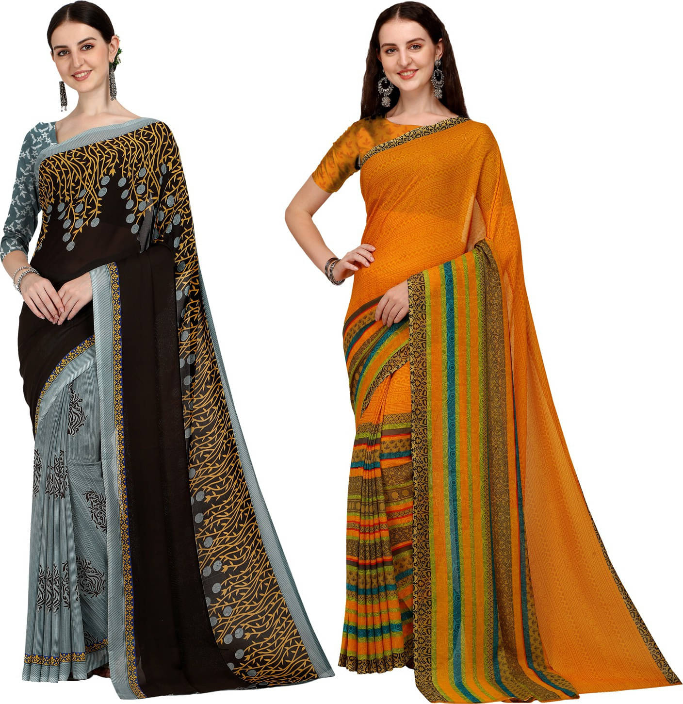 ANAND SAREES Georgette Printed Saree With Unstitched Blouse Piece ( Multicolor ) ANAND SAREES Georgette Printed Saree With Unstitched Blouse Piece ( Multicolor )