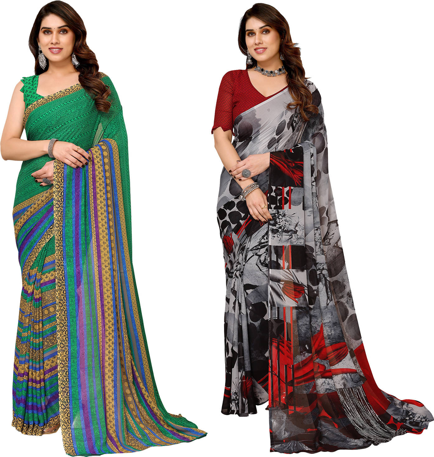 ANAND SAREES Georgette Printed Saree With Unstitched Blouse Piece ( Multicolor ) ANAND SAREES Georgette Printed Saree With Unstitched Blouse Piece ( Multicolor )