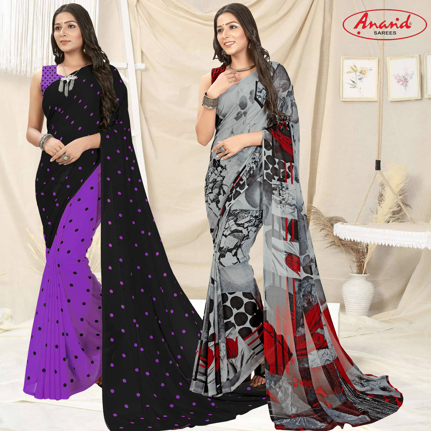 ANAND SAREES Georgette Printed Saree With Unstitched Blouse Piece ( Multicolor ) ANAND SAREES Georgette Printed Saree With Unstitched Blouse Piece ( Multicolor )