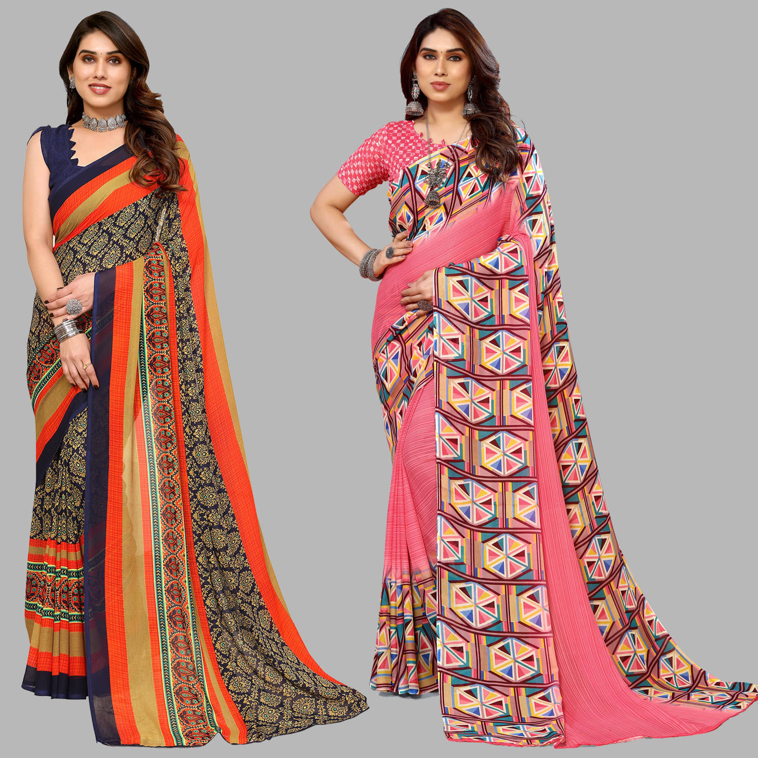     			ANAND SAREES Georgette Printed Saree With Unstitched Blouse Piece ( Multicolor )