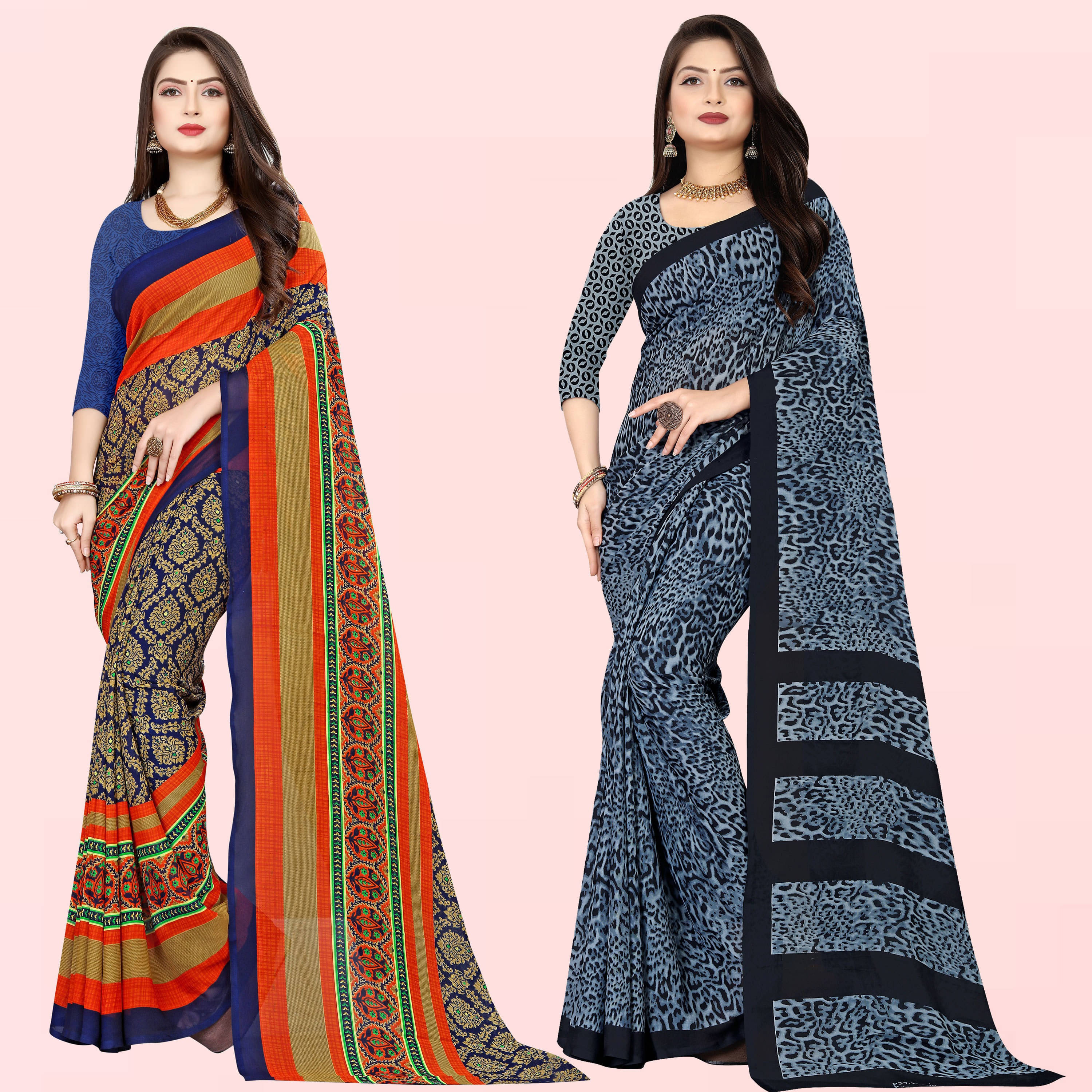 ANAND SAREES Georgette Printed Saree With Unstitched Blouse Piece ( Blue ) ANAND SAREES Georgette Printed Saree With Unstitched Blouse Piece ( Blue )
